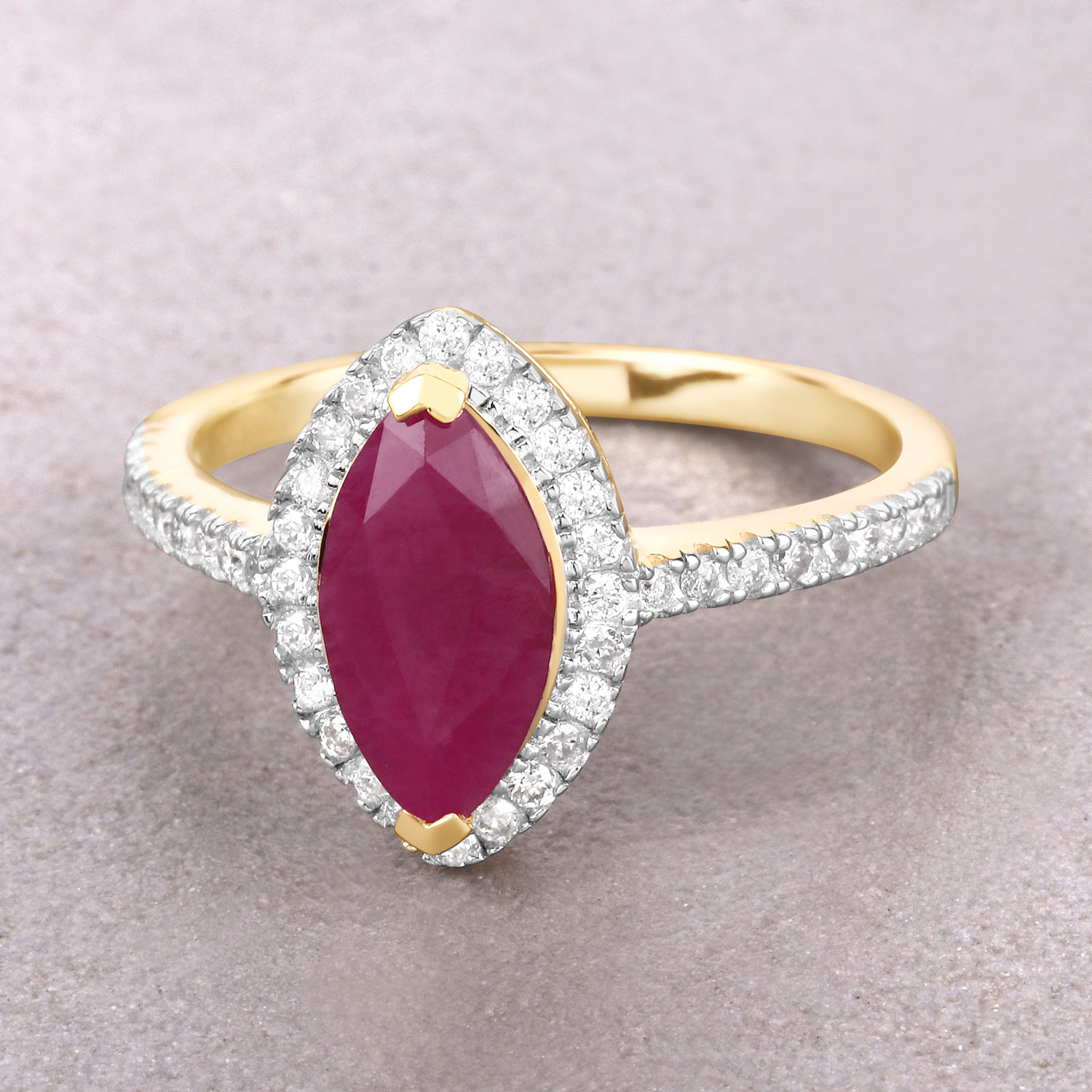 1.79 Carat Genuine Ruby and White Diamond 10K Yellow Gold Ring