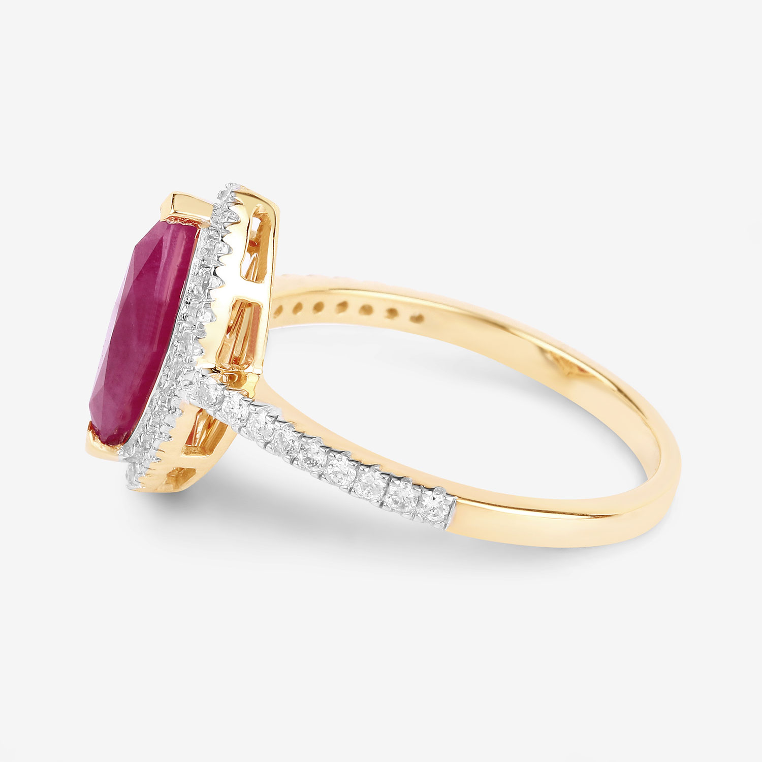 1.79 Carat Genuine Ruby and White Diamond 10K Yellow Gold Ring