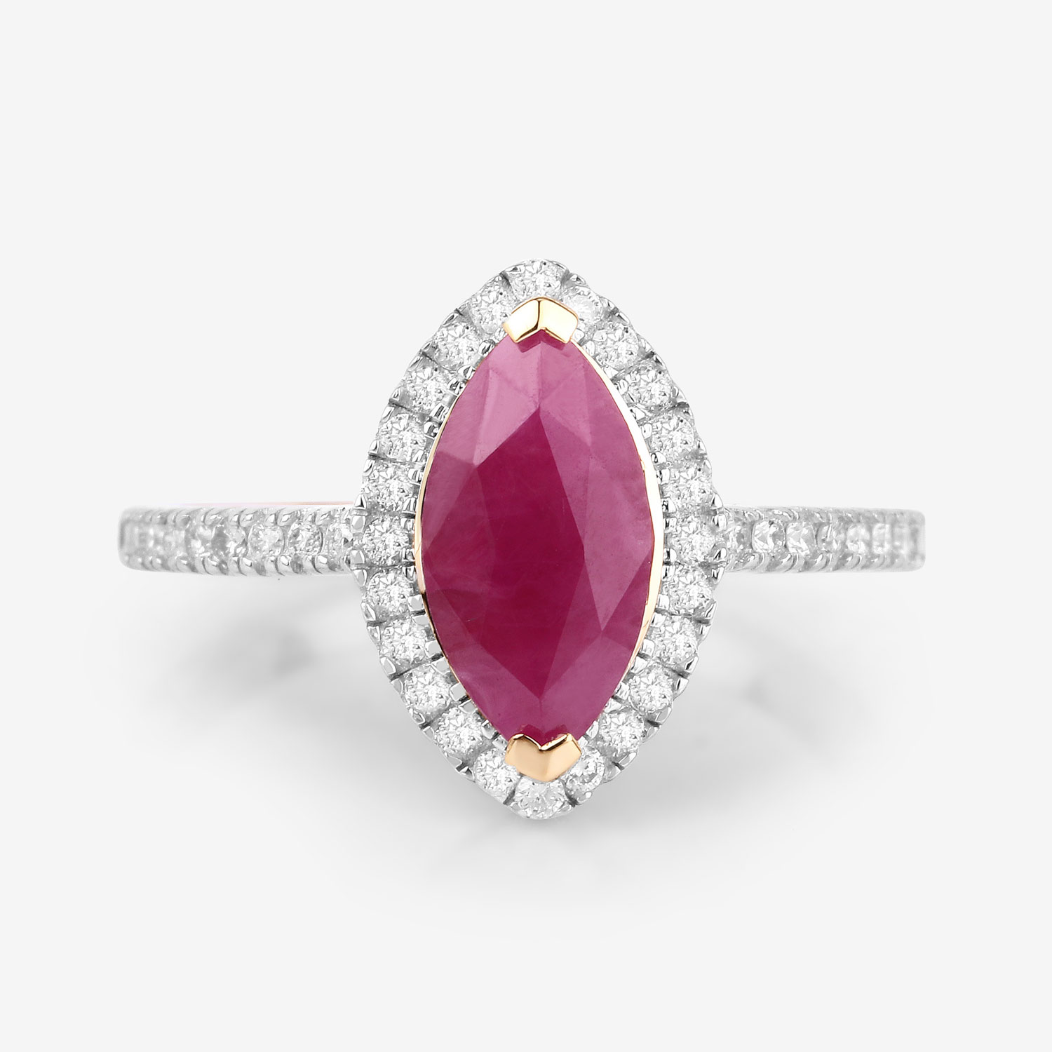 1.79 Carat Genuine Ruby and White Diamond 10K Yellow Gold Ring