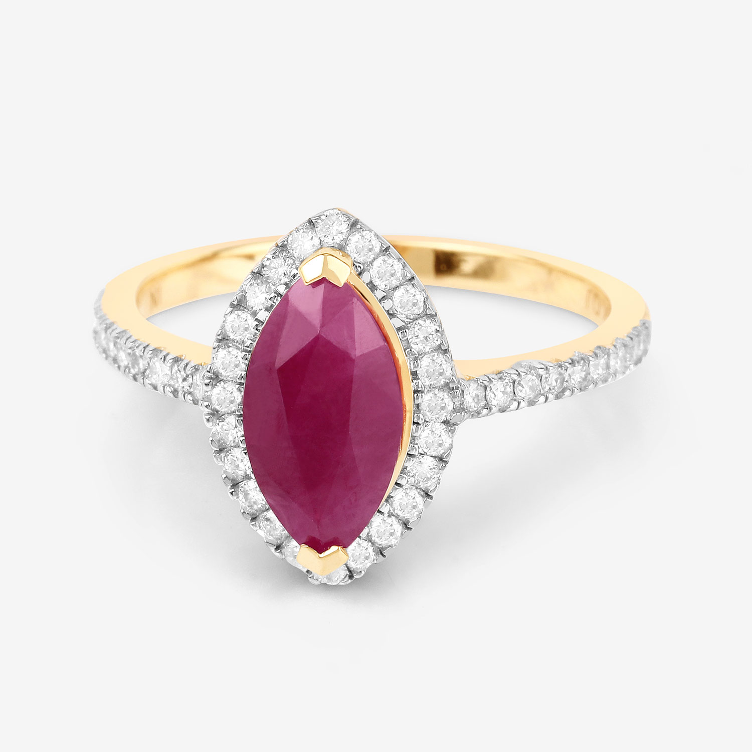 1.79 Carat Genuine Ruby and White Diamond 10K Yellow Gold Ring