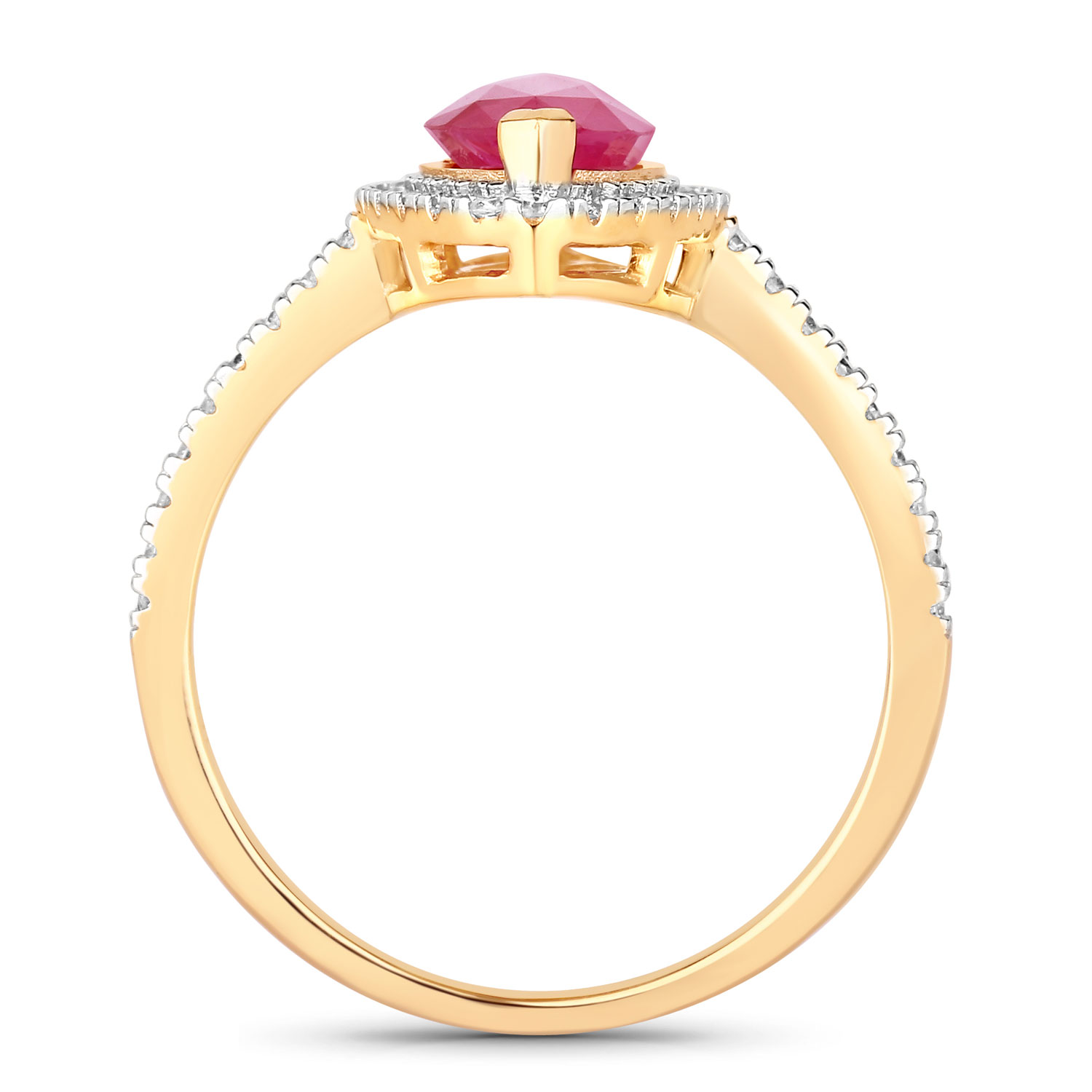 1.79 Carat Genuine Ruby and White Diamond 10K Yellow Gold Ring