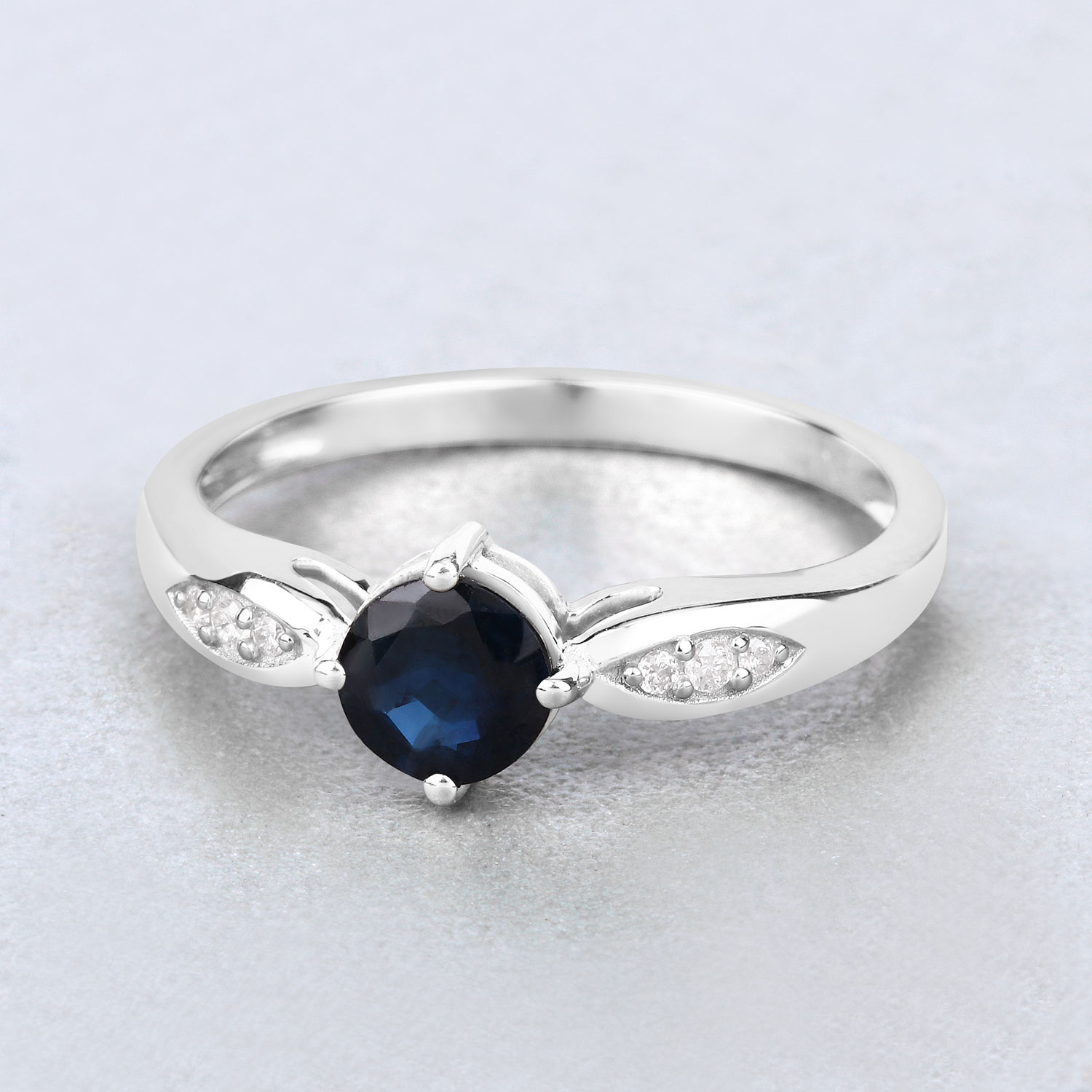 0.89 Carat Genuine Blue Sapphire and White Diamond 10K White Gold Ring