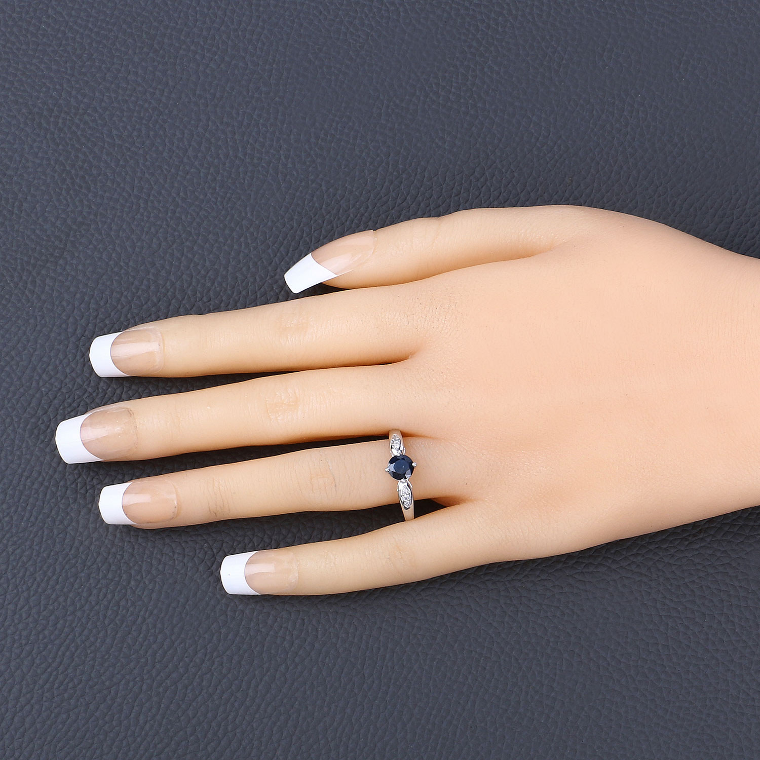 0.89 Carat Genuine Blue Sapphire and White Diamond 10K White Gold Ring