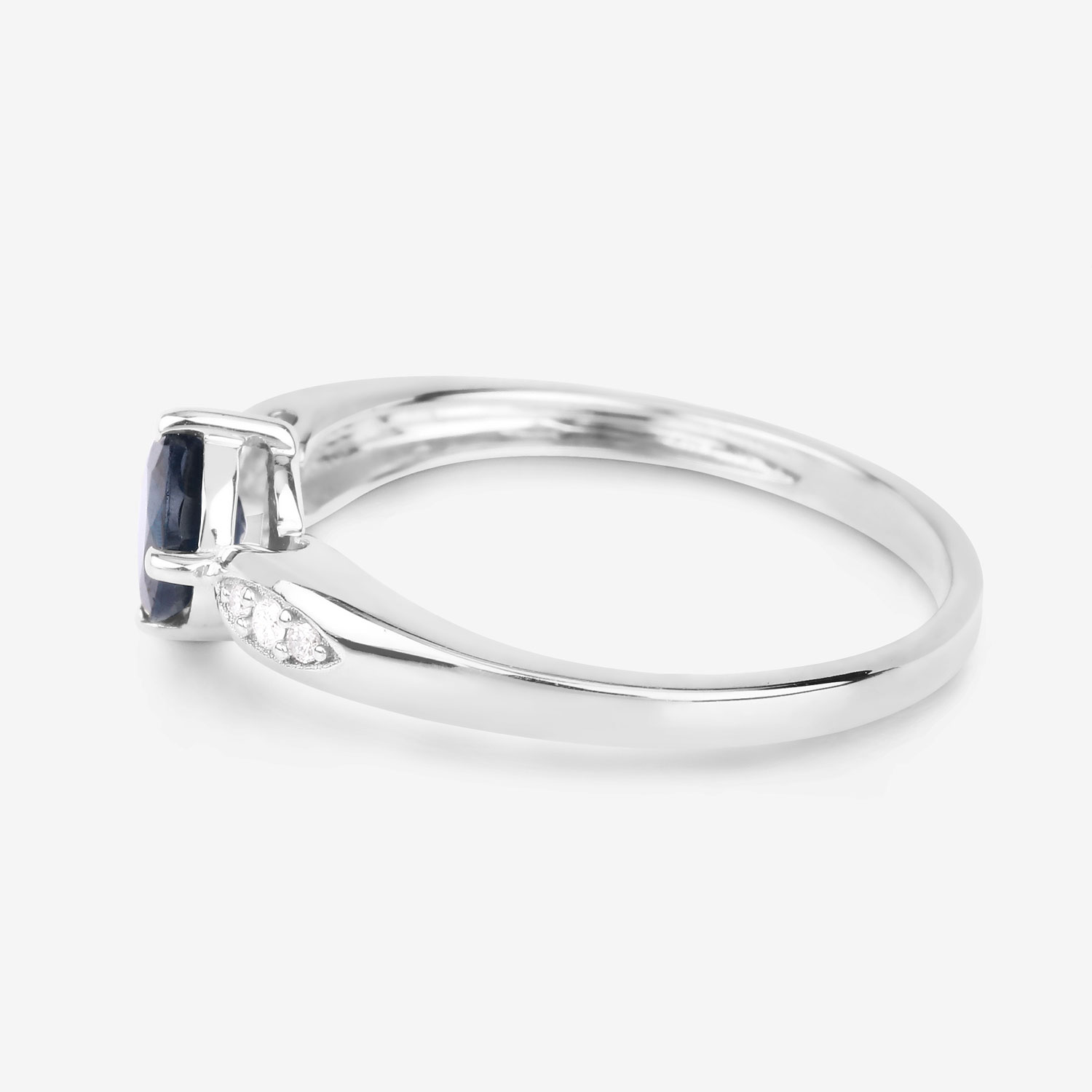 0.89 Carat Genuine Blue Sapphire and White Diamond 10K White Gold Ring