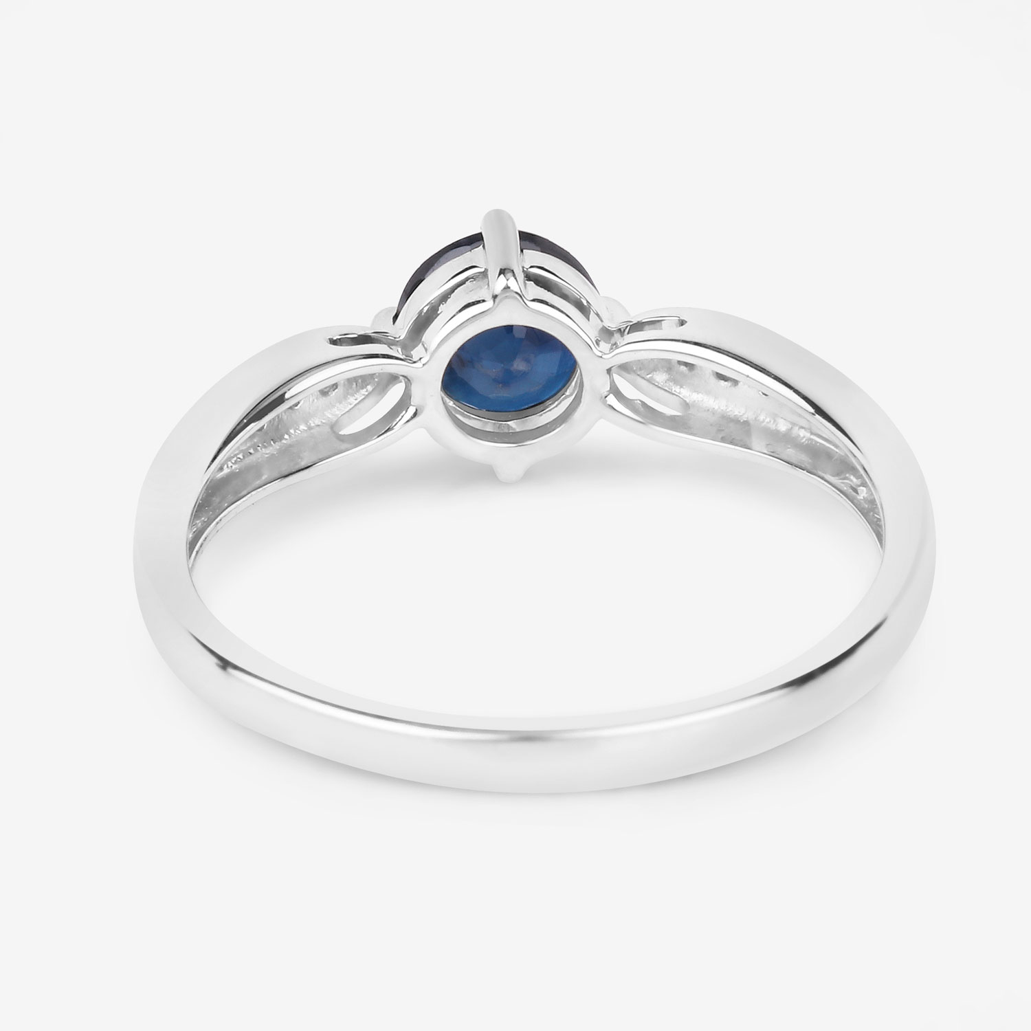 0.89 Carat Genuine Blue Sapphire and White Diamond 10K White Gold Ring