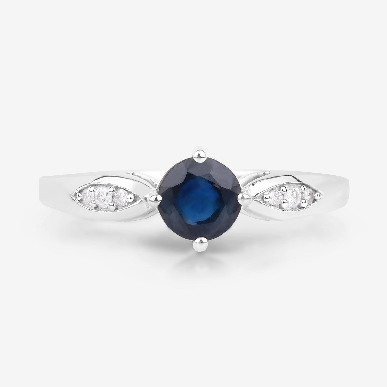 0.89 Carat Genuine Blue Sapphire and White Diamond 10K White Gold Ring