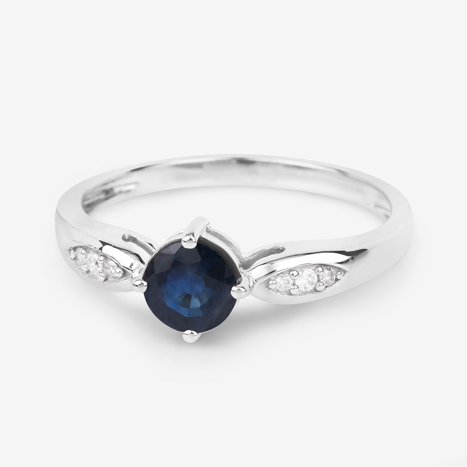 0.89 Carat Genuine Blue Sapphire and White Diamond 10K White Gold Ring