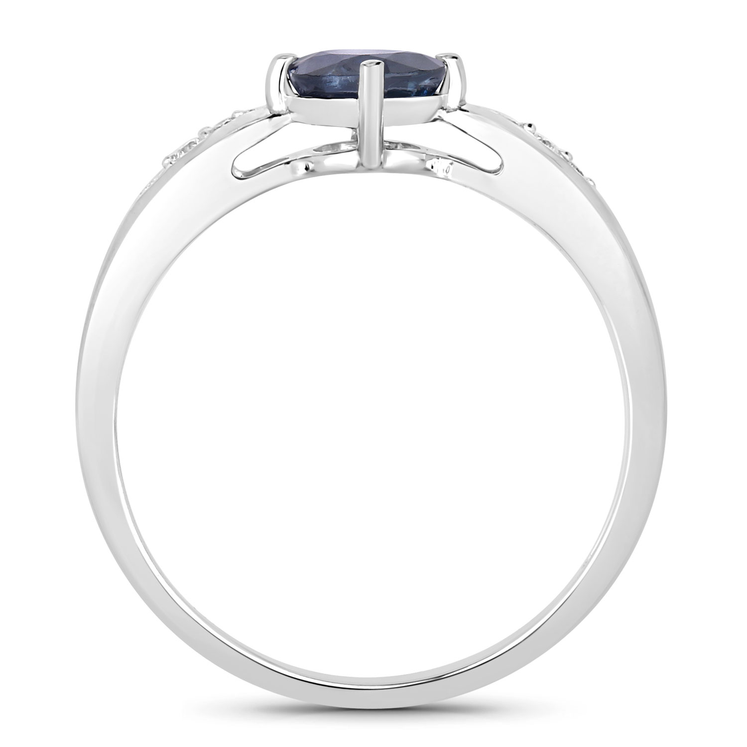 0.89 Carat Genuine Blue Sapphire and White Diamond 10K White Gold Ring