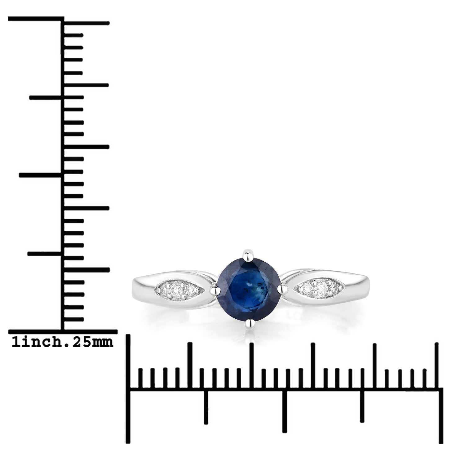 0.89 Carat Genuine Blue Sapphire and White Diamond 10K White Gold Ring