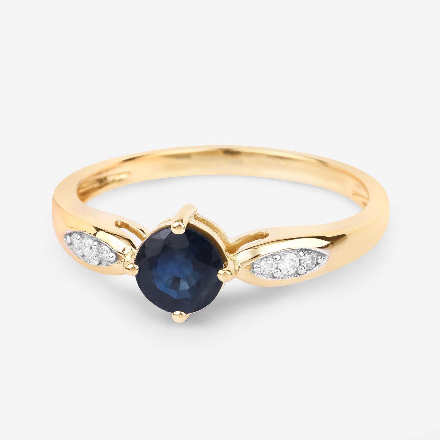 0.89 Carat Genuine Blue Sapphire and White Diamond 10K Yellow Gold Ring