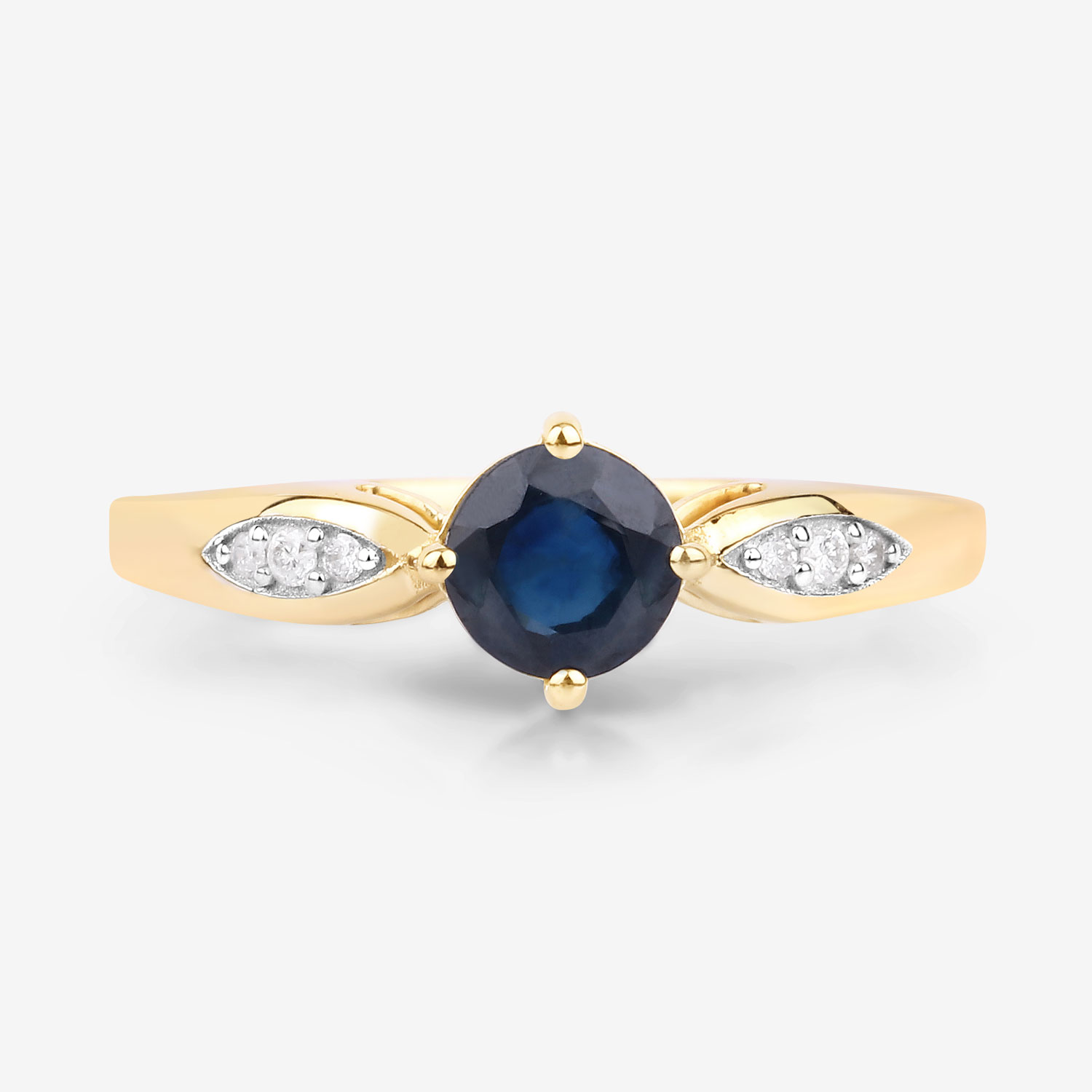 0.89 Carat Genuine Blue Sapphire and White Diamond 10K Yellow Gold Ring