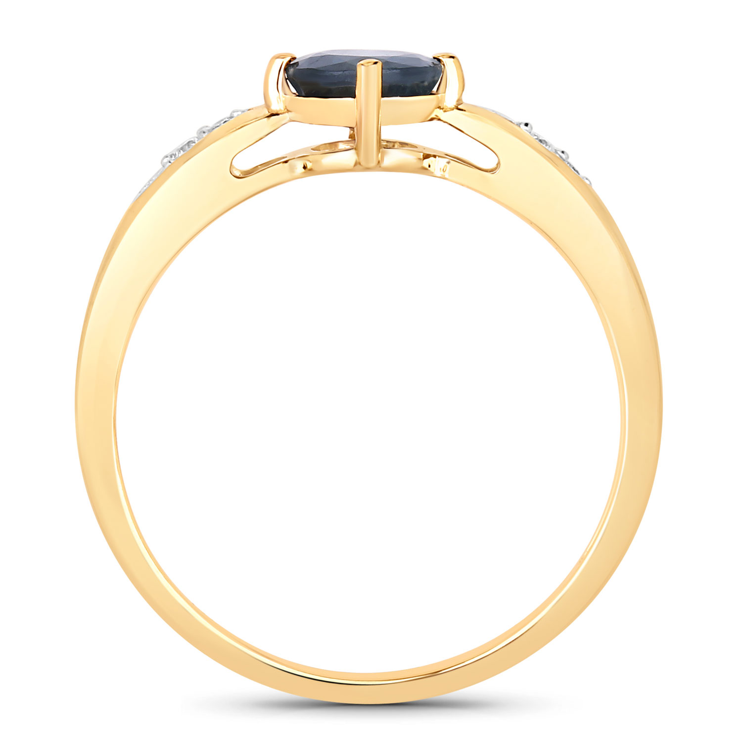 0.89 Carat Genuine Blue Sapphire and White Diamond 10K Yellow Gold Ring