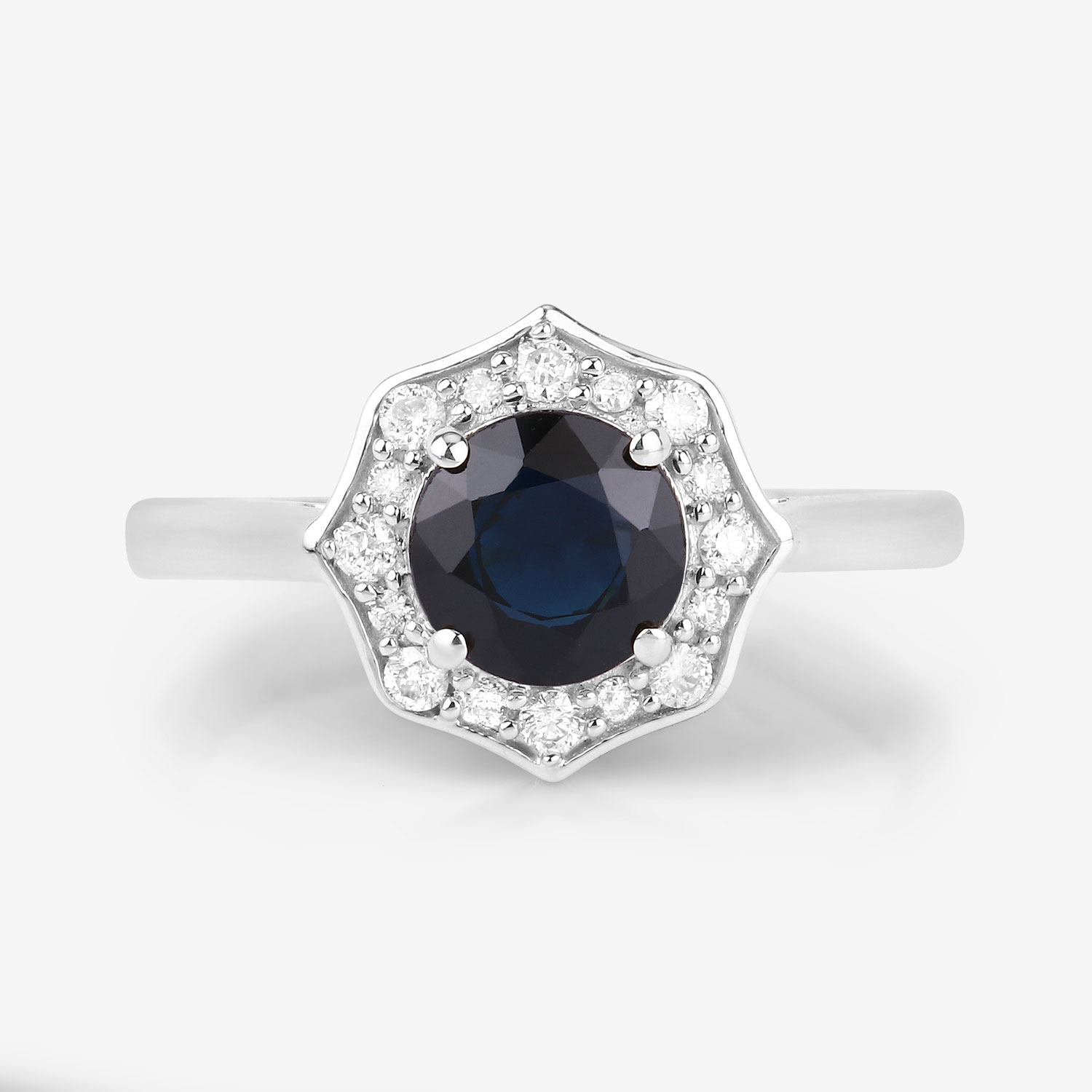 1.34 Carat Genuine Blue Sapphire and White Diamond 10K White Gold Ring