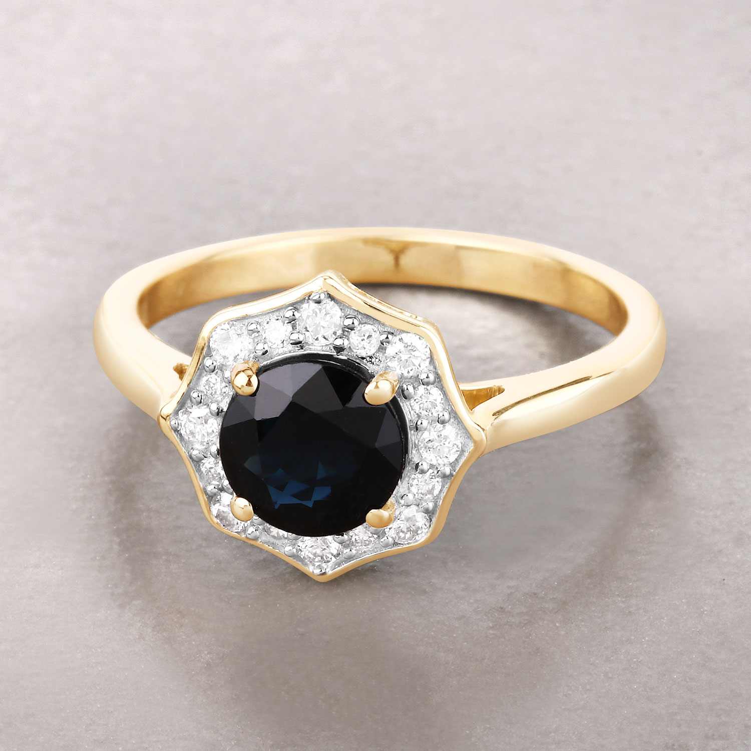 1.34 Carat Genuine Blue Sapphire and White Diamond 10K Yellow Gold Ring