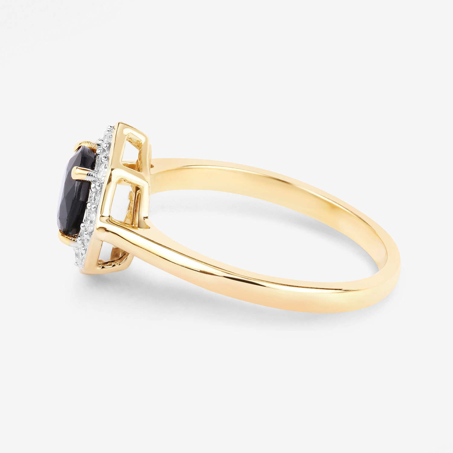 1.34 Carat Genuine Blue Sapphire and White Diamond 10K Yellow Gold Ring