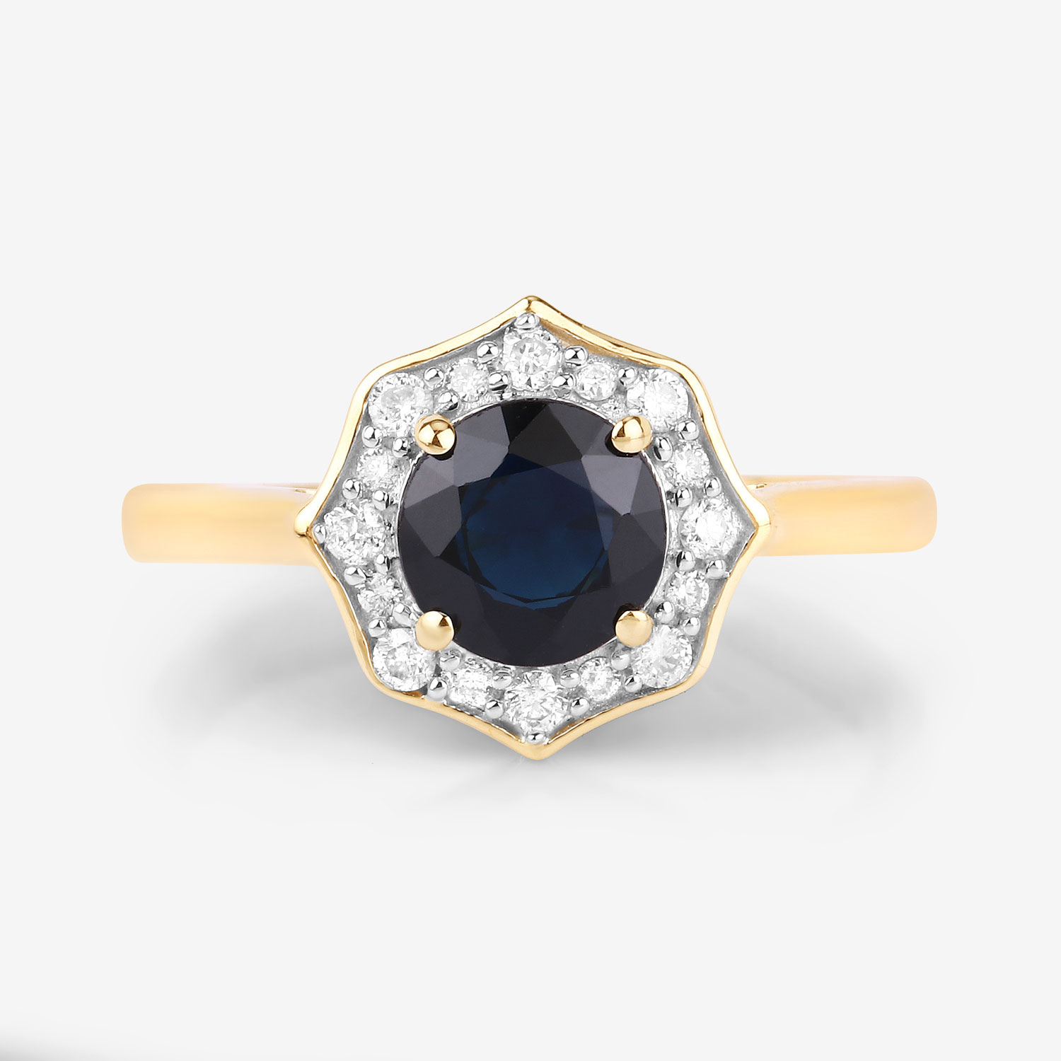1.34 Carat Genuine Blue Sapphire and White Diamond 10K Yellow Gold Ring