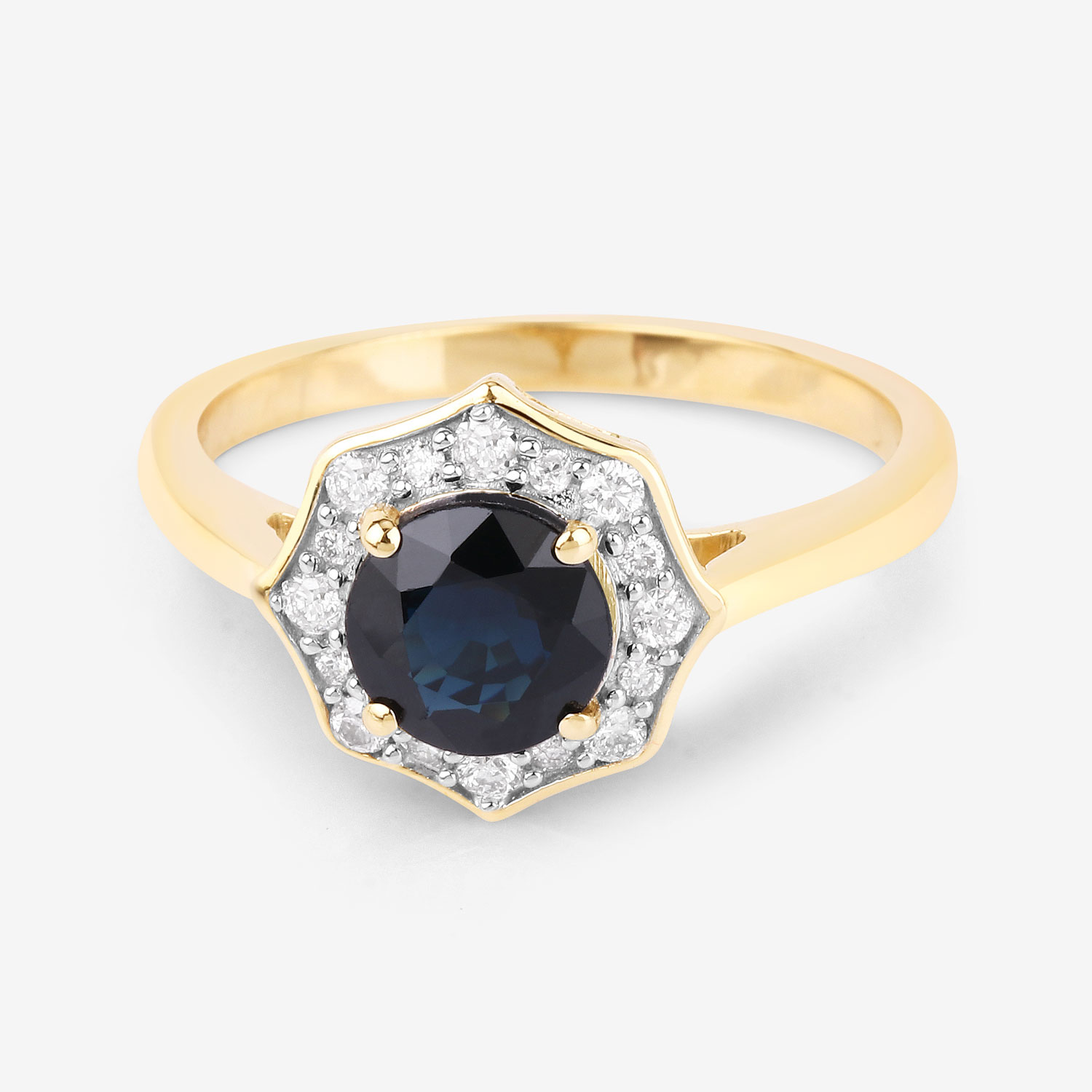 1.34 Carat Genuine Blue Sapphire and White Diamond 10K Yellow Gold Ring