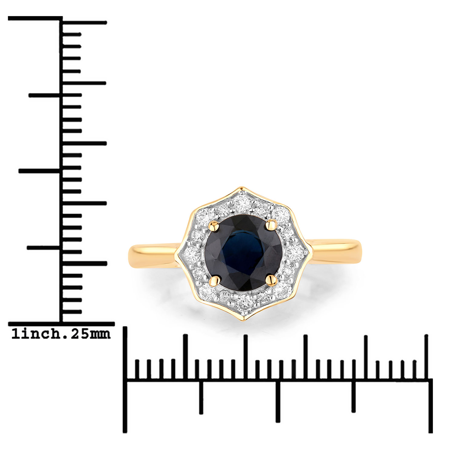 1.34 Carat Genuine Blue Sapphire and White Diamond 10K Yellow Gold Ring