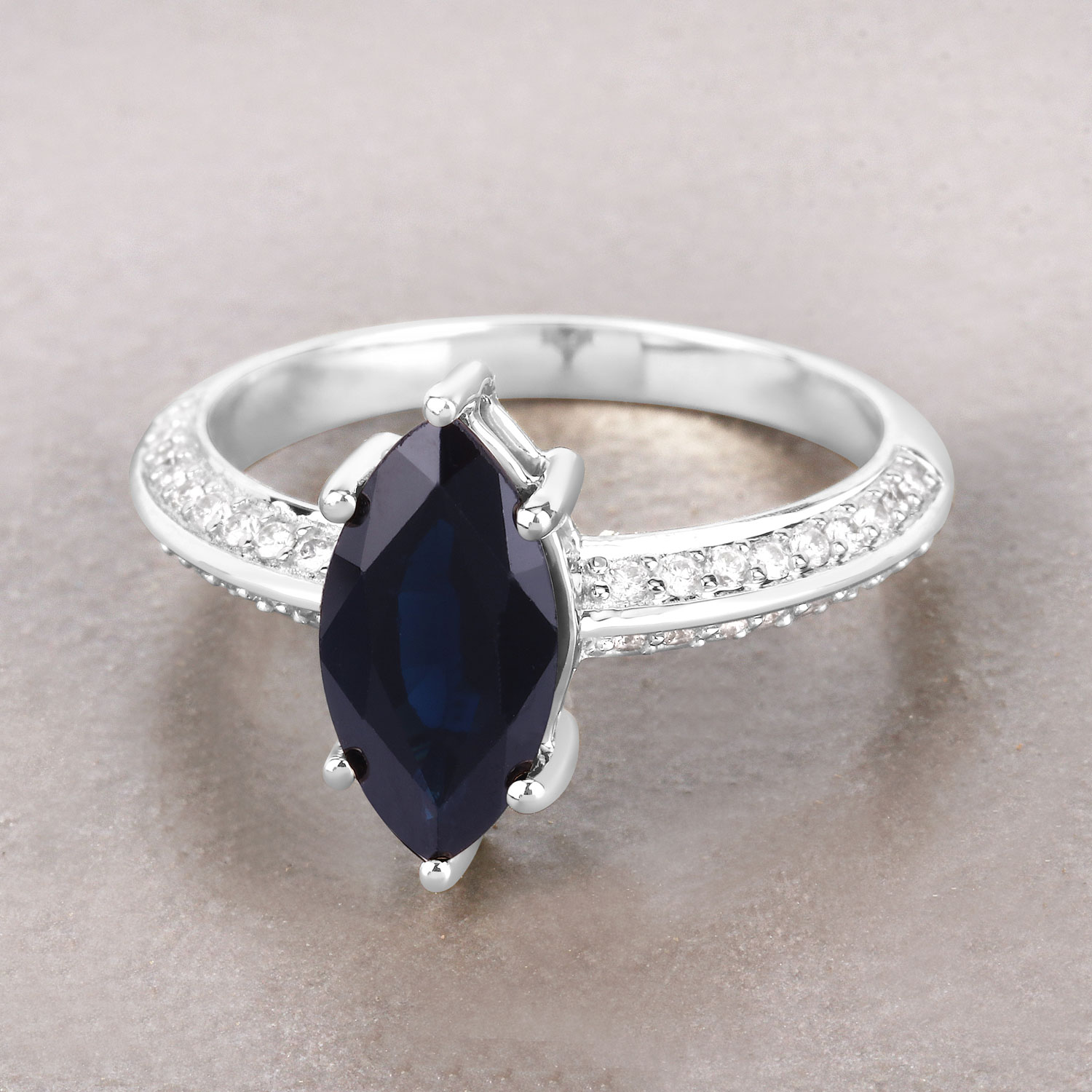 2.39 Carat Genuine Blue Sapphire and White Diamond 10K White Gold Ring
