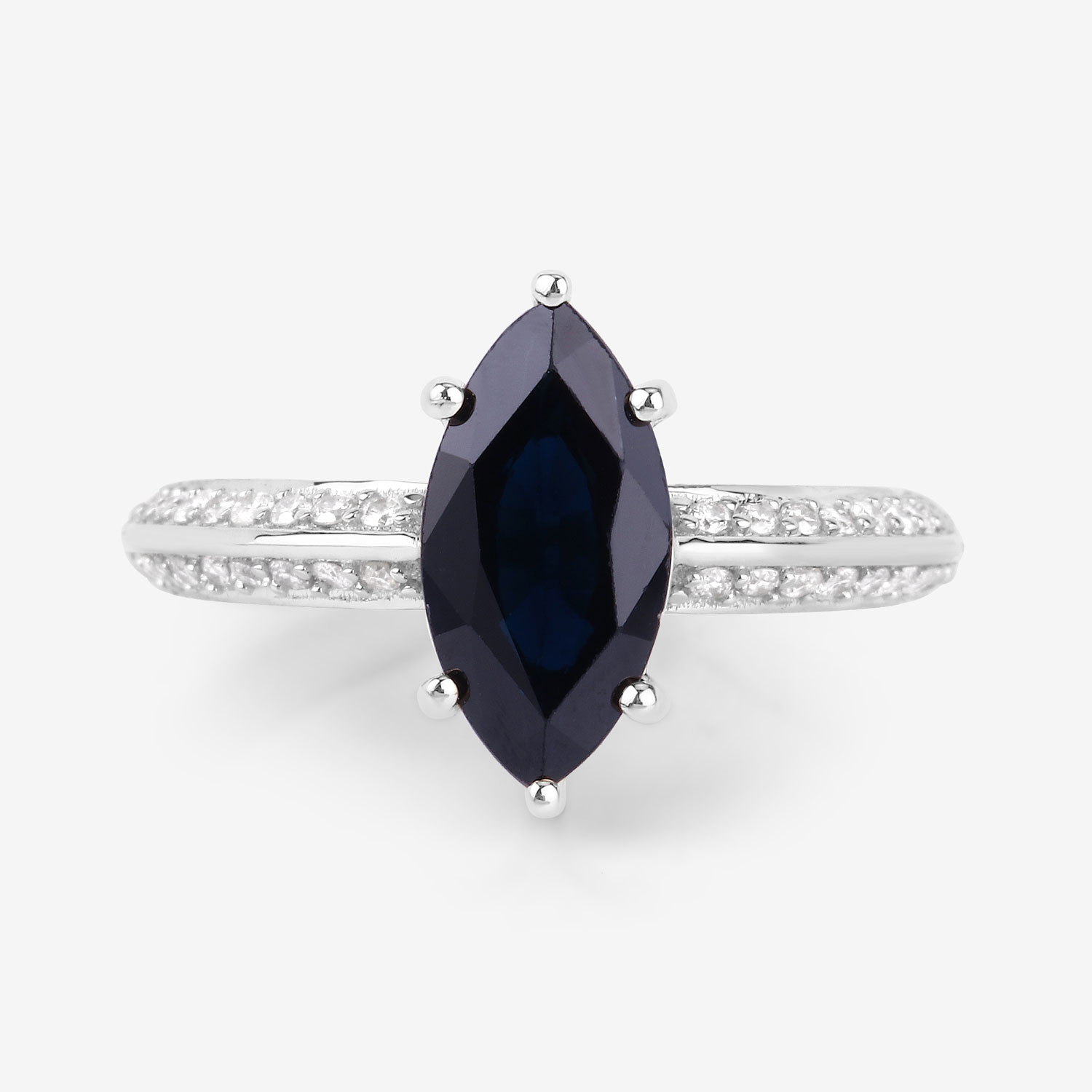 2.39 Carat Genuine Blue Sapphire and White Diamond 10K White Gold Ring