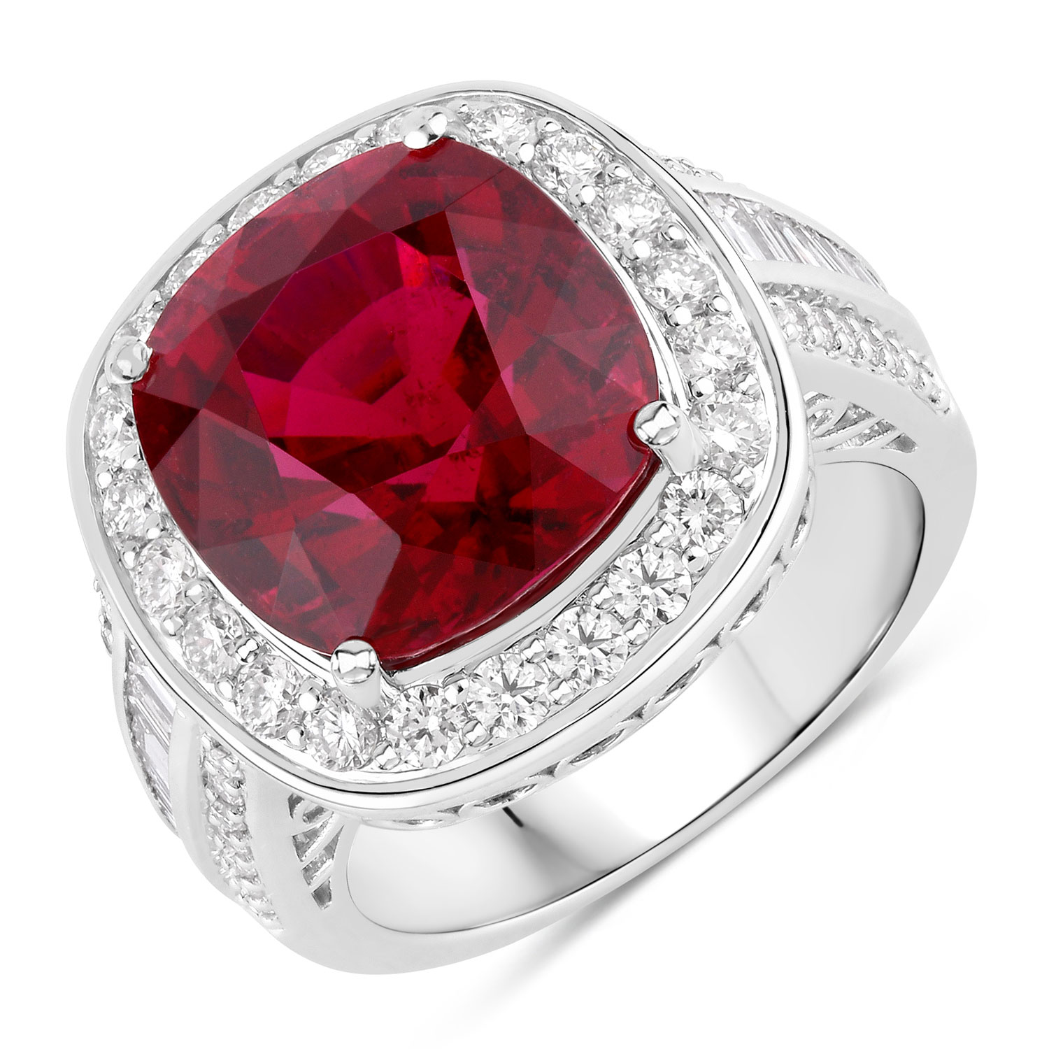 10.33 Carat Genuine Rubellite and White Diamond 18K White Gold Rings