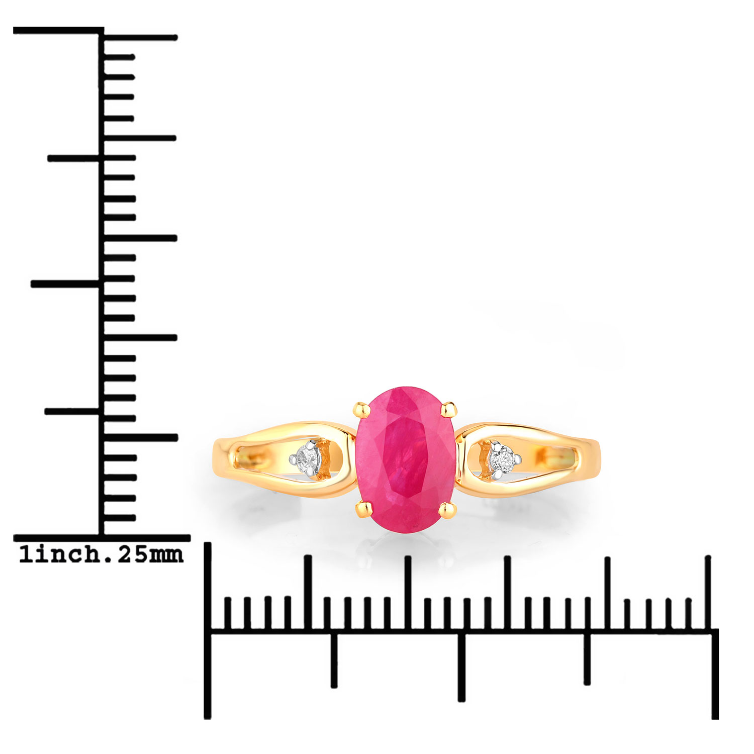 0.95 Carat Genuine Ruby and White Diamond 14K Yellow Gold Ring