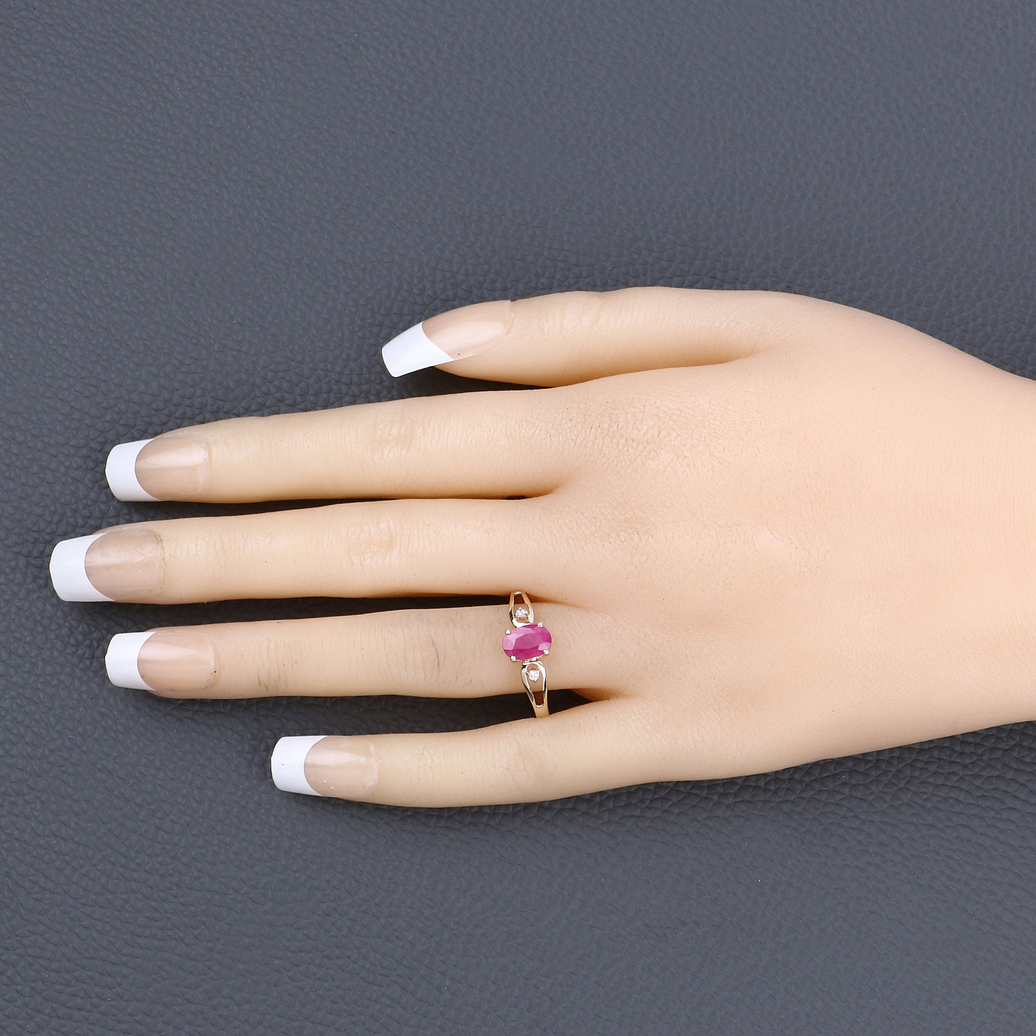 0.95 Carat Genuine Ruby and White Diamond 14K Yellow Gold Ring