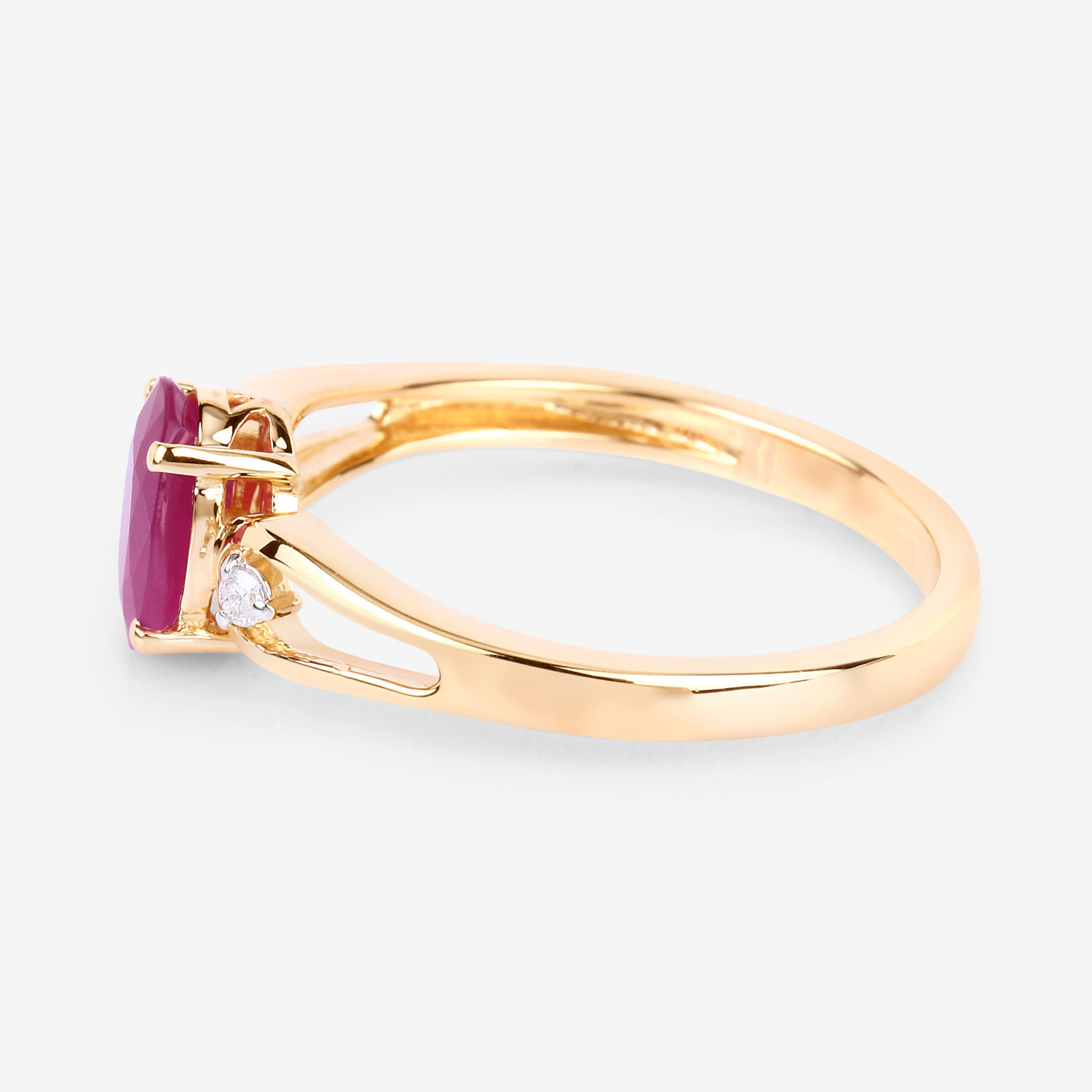 0.95 Carat Genuine Ruby and White Diamond 14K Yellow Gold Ring