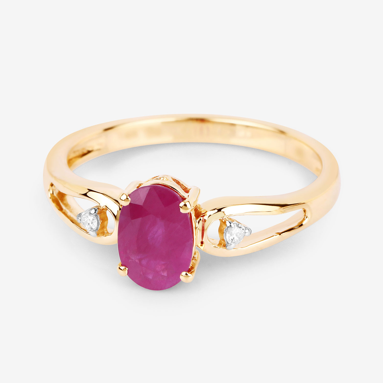 0.95 Carat Genuine Ruby and White Diamond 14K Yellow Gold Ring