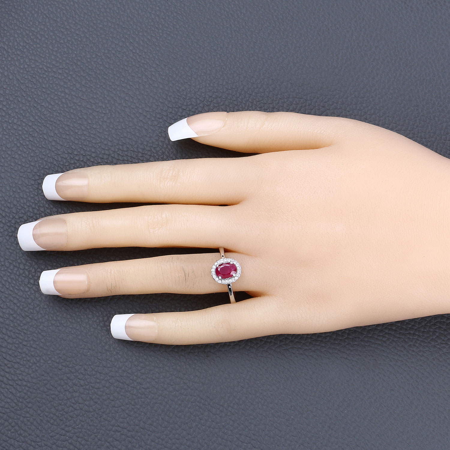 1.06 Carat Genuine Ruby and White Diamond 14K White Gold Ring