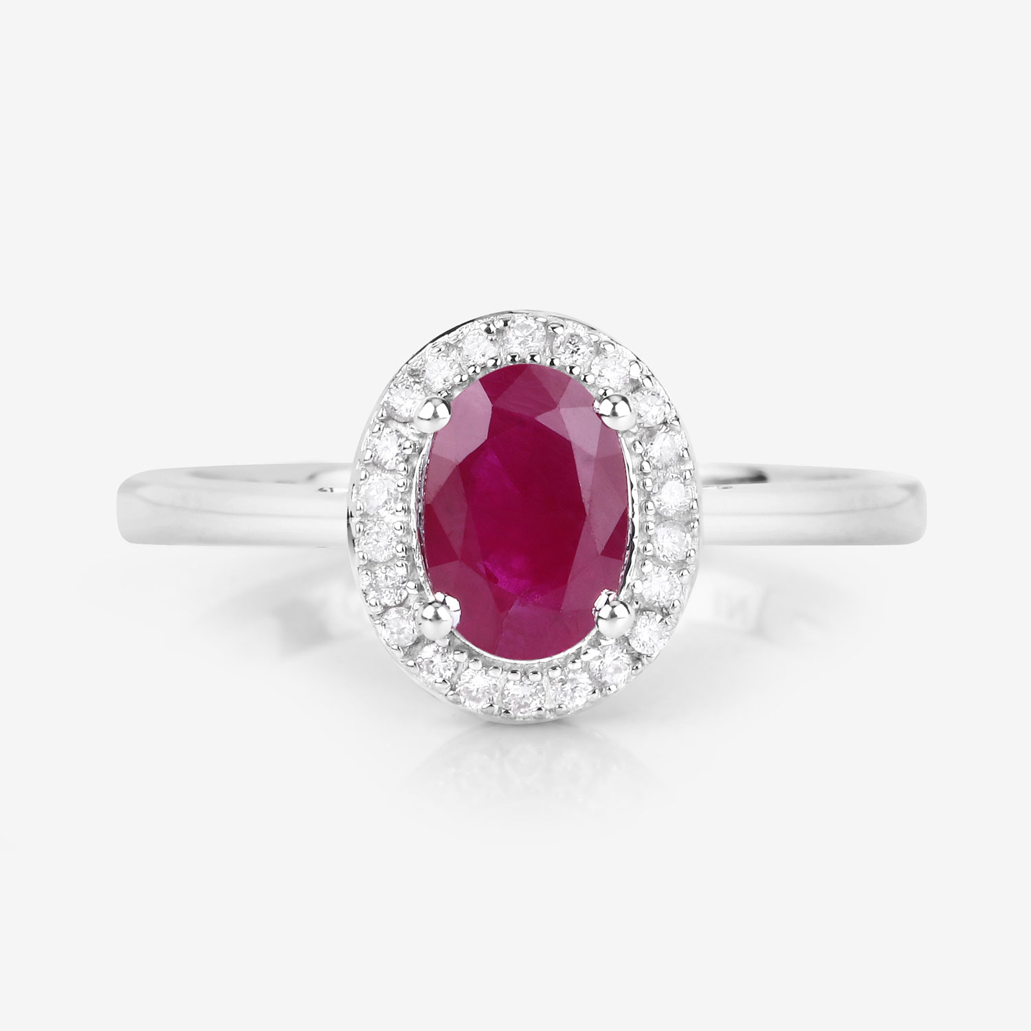 1.06 Carat Genuine Ruby and White Diamond 14K White Gold Ring