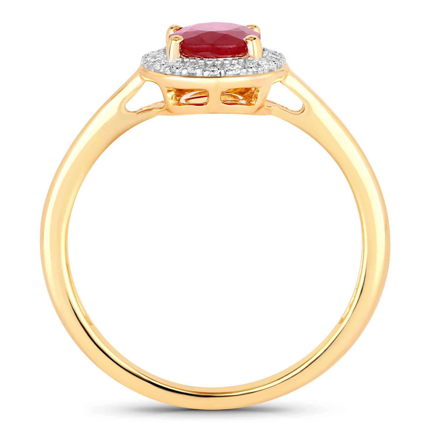 1.06 Carat Genuine Ruby and White Diamond 14K Yellow Gold Ring