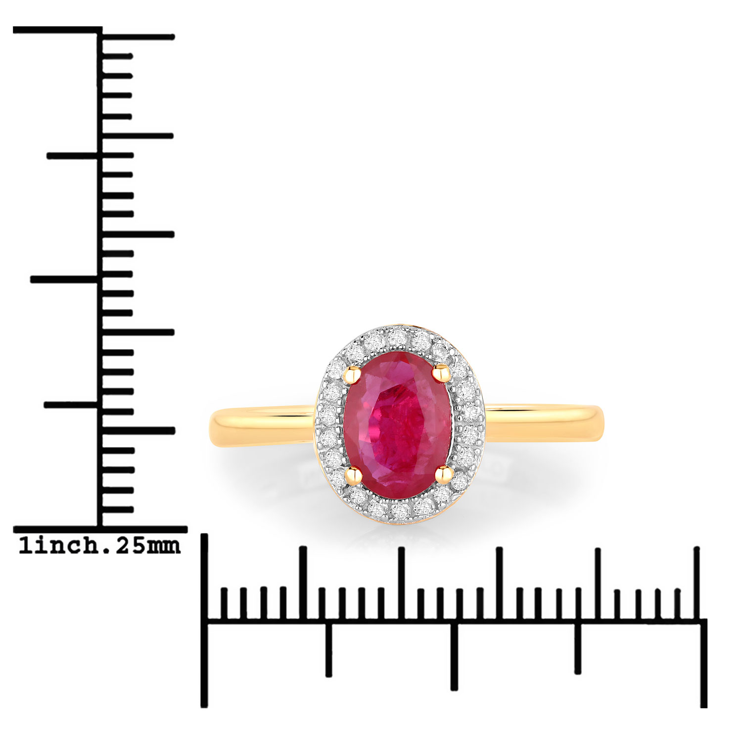 1.06 Carat Genuine Ruby and White Diamond 14K Yellow Gold Ring