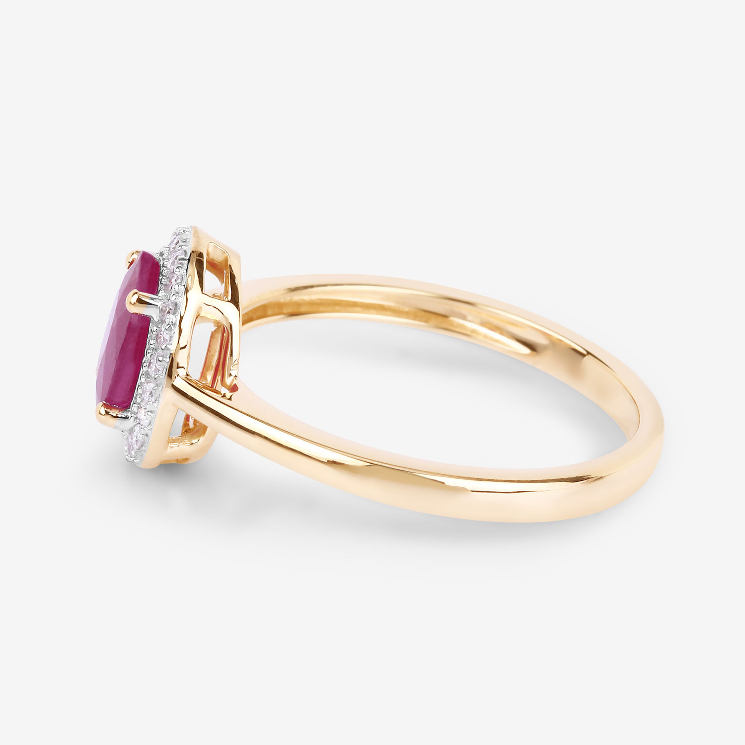 1.06 Carat Genuine Ruby and White Diamond 14K Yellow Gold Ring