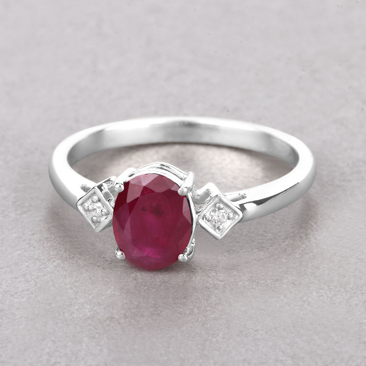 1.22 Carat Genuine Ruby and White Diamond 14K White Gold Ring