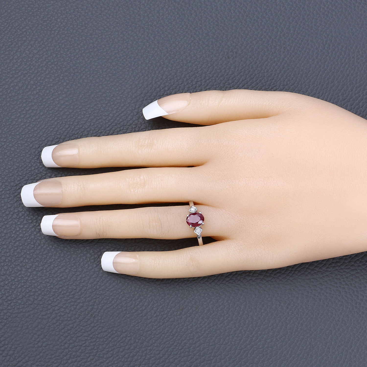 1.22 Carat Genuine Ruby and White Diamond 14K White Gold Ring