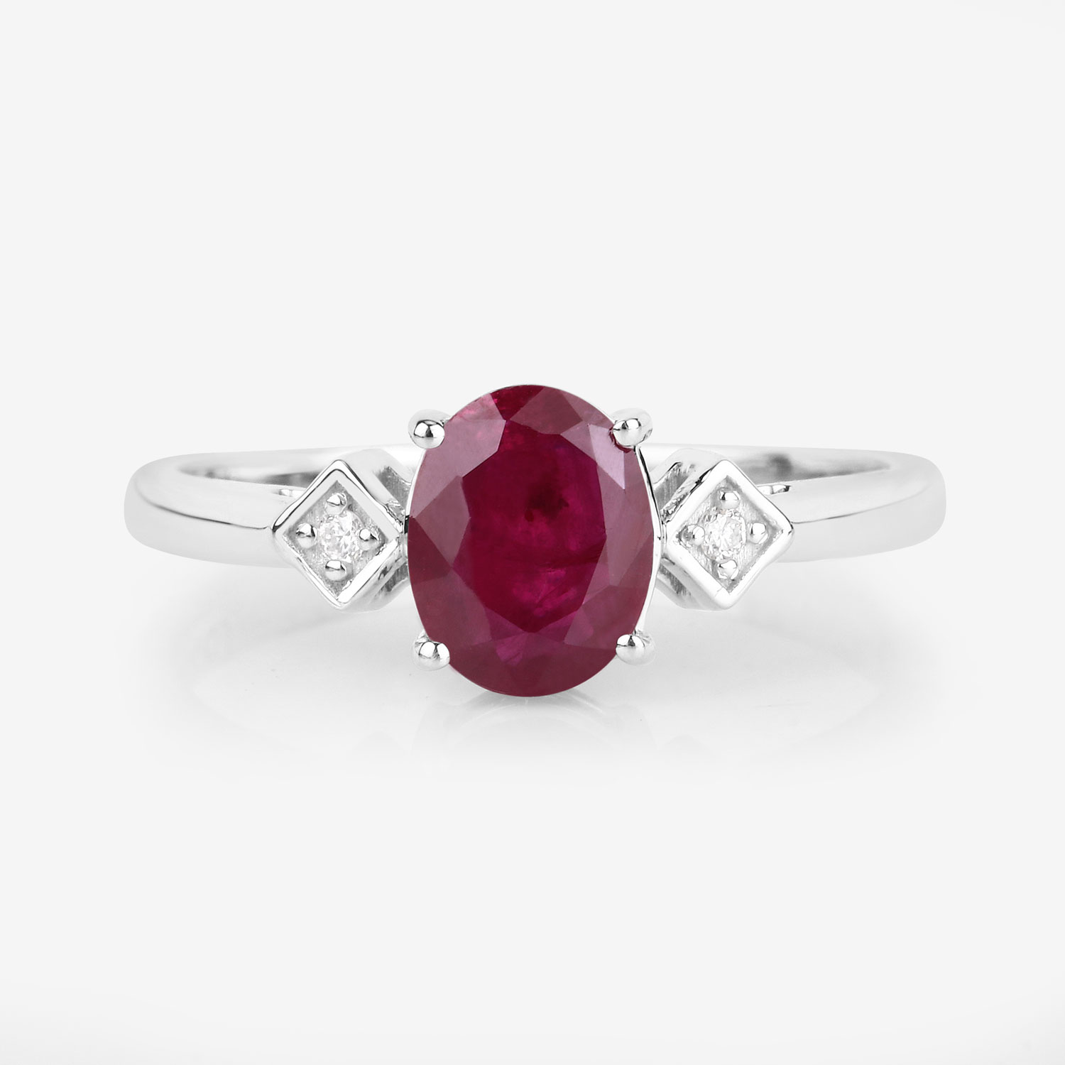 1.22 Carat Genuine Ruby and White Diamond 14K White Gold Ring