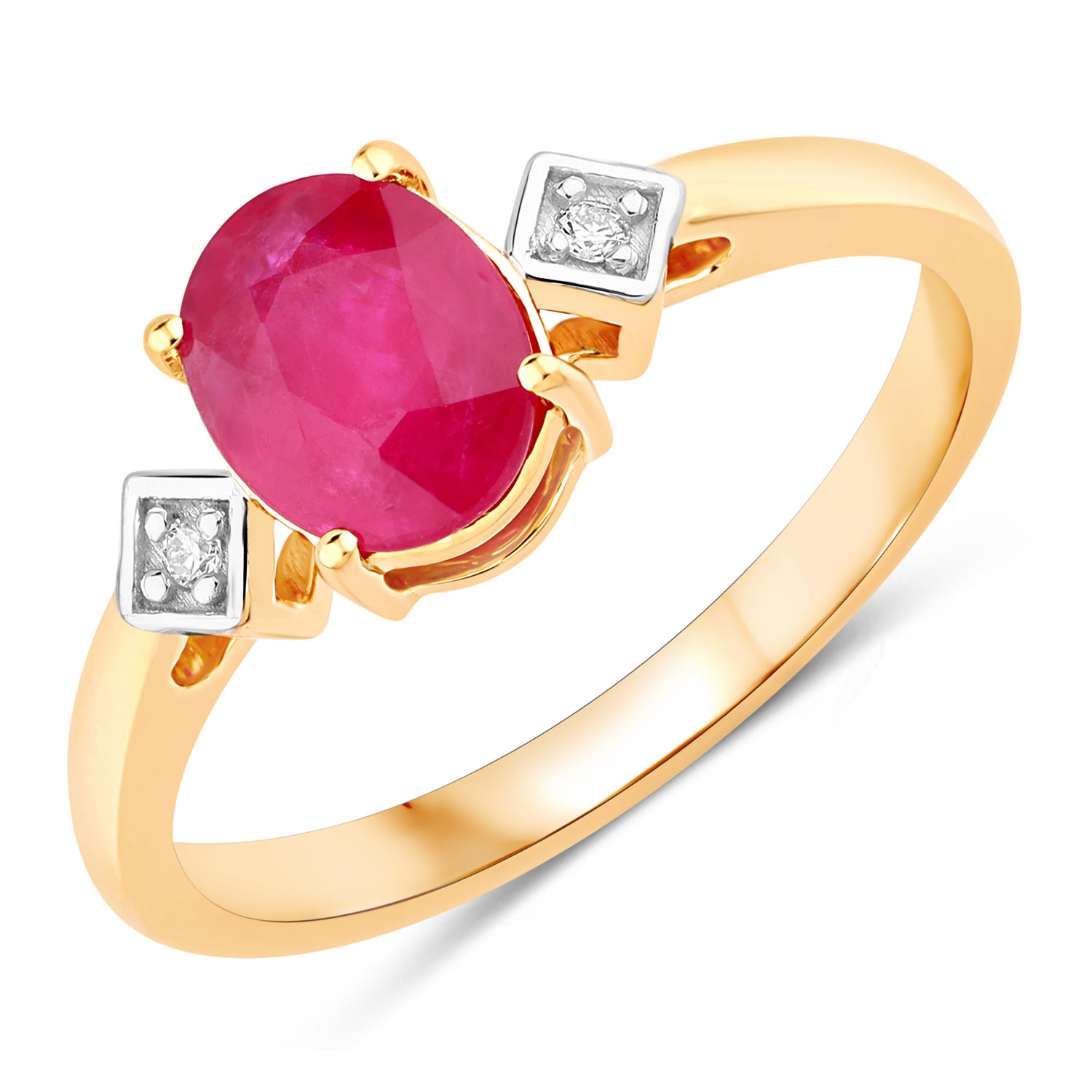 1.22 Carat Genuine Ruby and White Diamond 14K Yellow Gold Ring