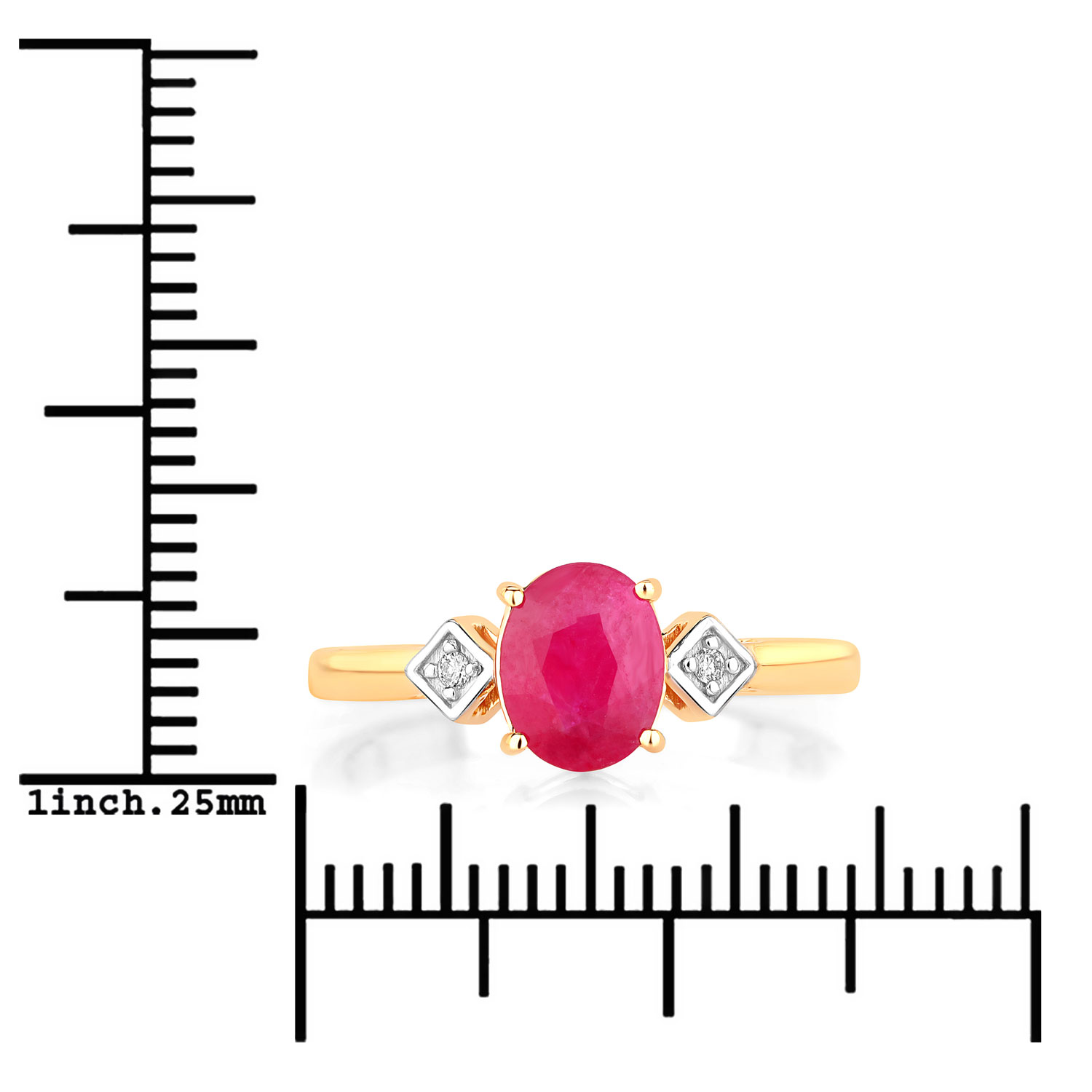 1.22 Carat Genuine Ruby and White Diamond 14K Yellow Gold Ring