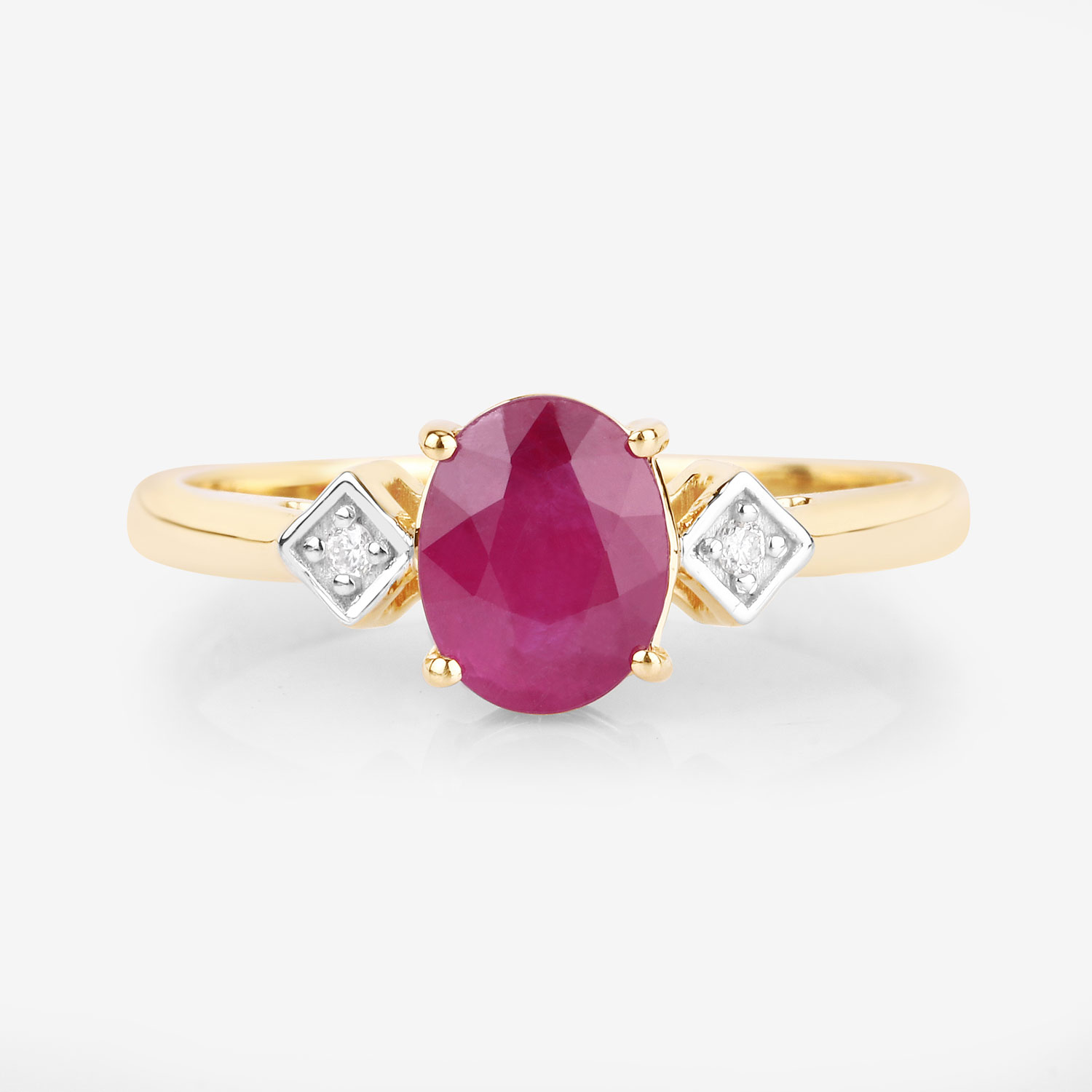1.22 Carat Genuine Ruby and White Diamond 14K Yellow Gold Ring