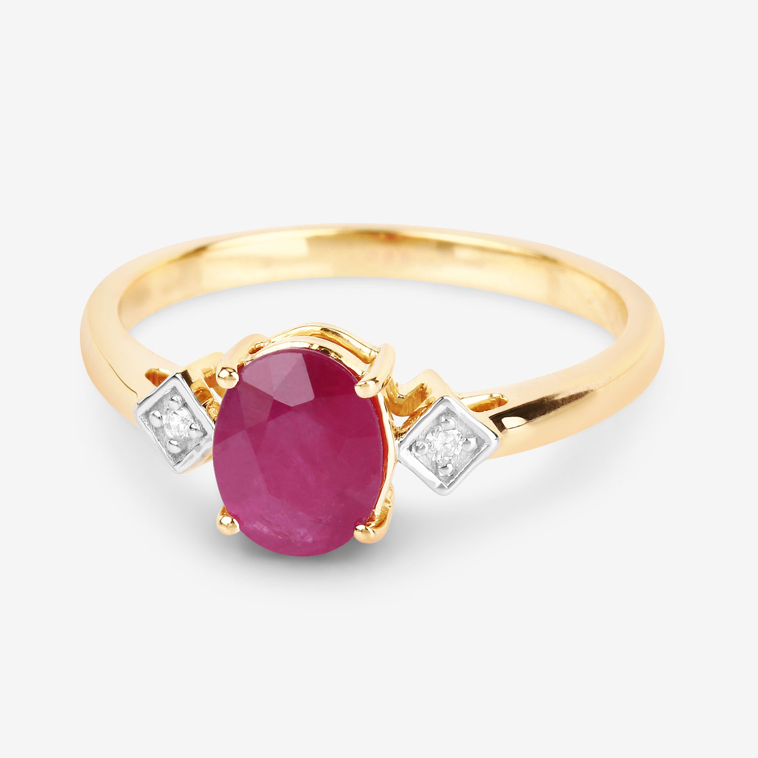 1.22 Carat Genuine Ruby and White Diamond 14K Yellow Gold Ring