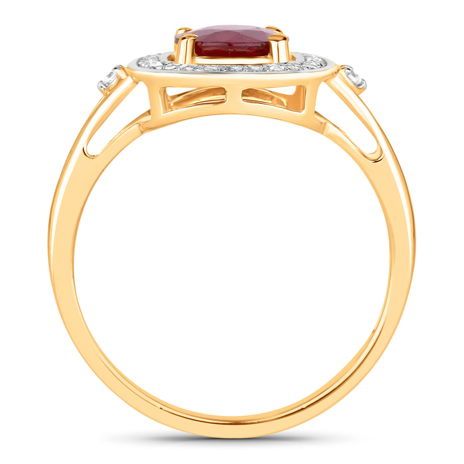 1.67 Carat Genuine Ruby and White Diamond 14K Yellow Gold Ring