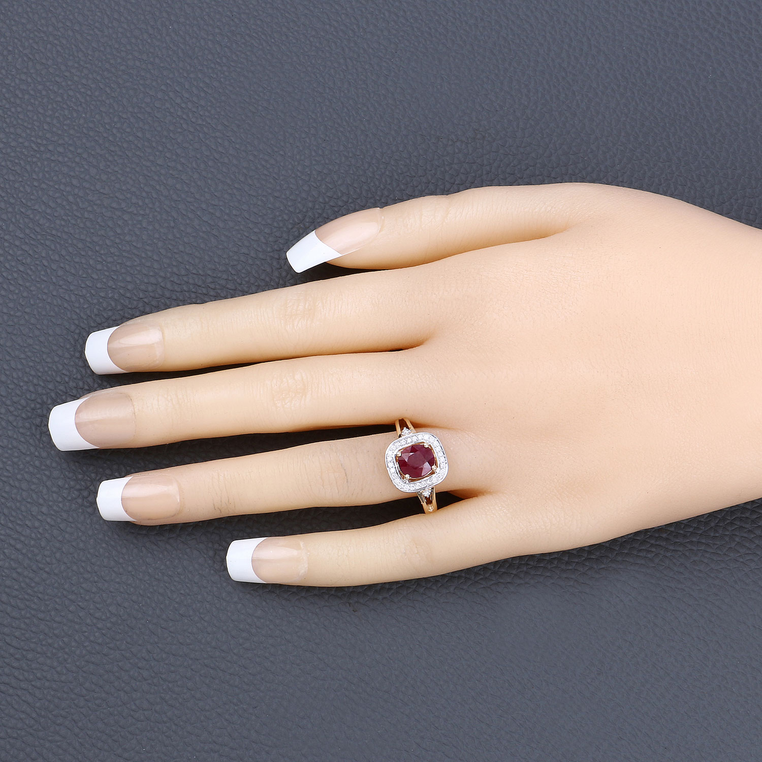 1.67 Carat Genuine Ruby and White Diamond 14K Yellow Gold Ring