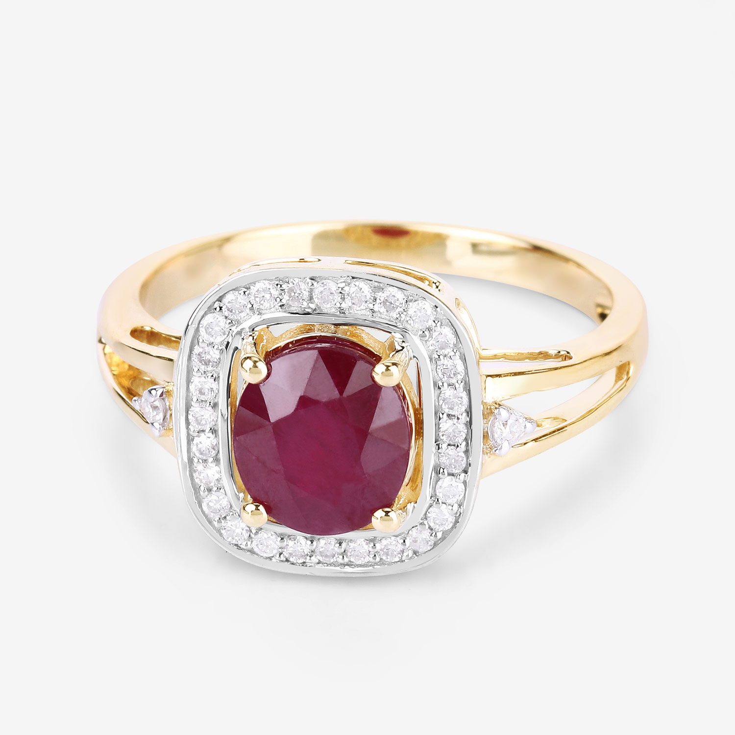 1.67 Carat Genuine Ruby and White Diamond 14K Yellow Gold Ring
