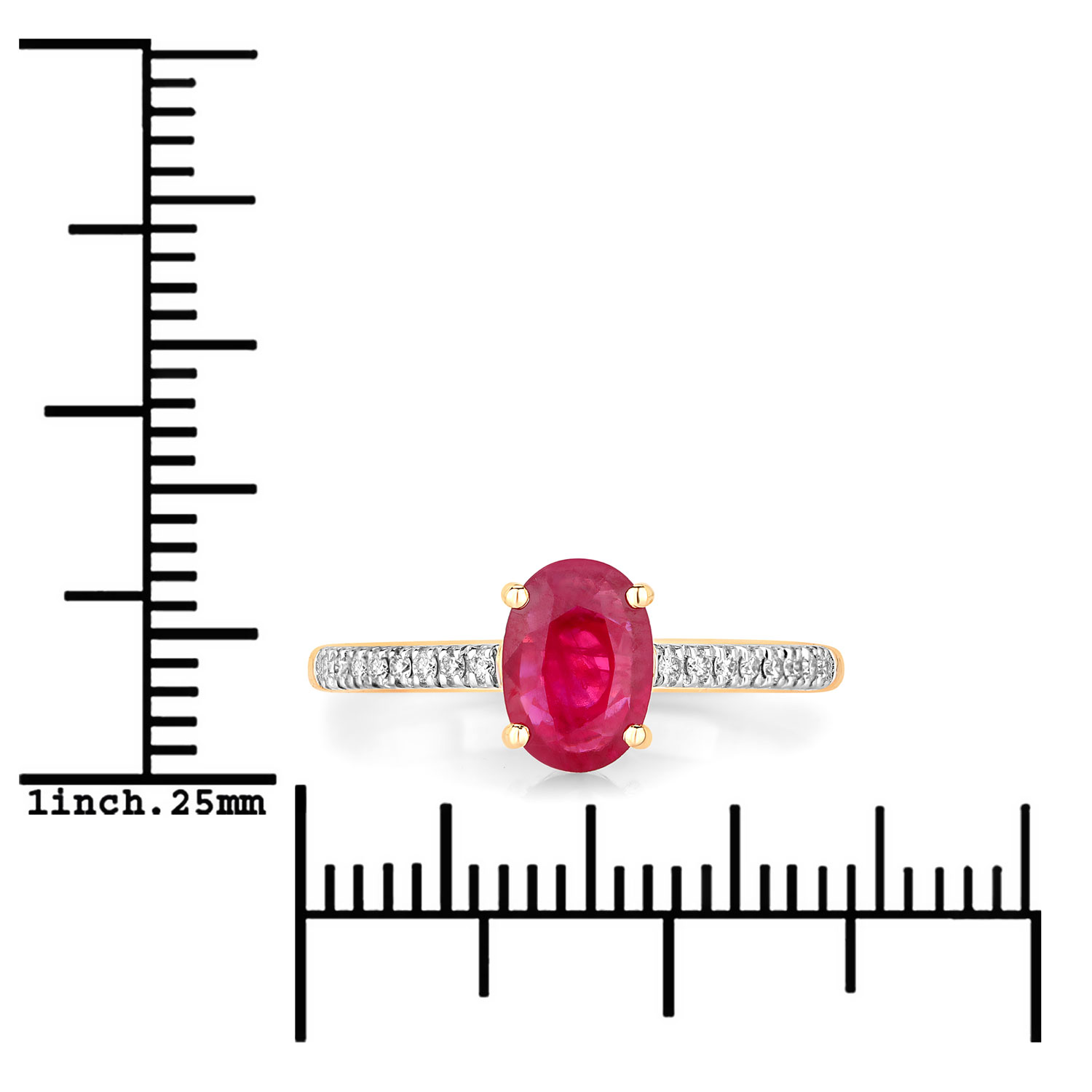 14K Yellow Gold Size 7 Ring 1.3 Carat Ruby Oval Cut with White Diamond 0.13ct (Vault_Q) - Image 3