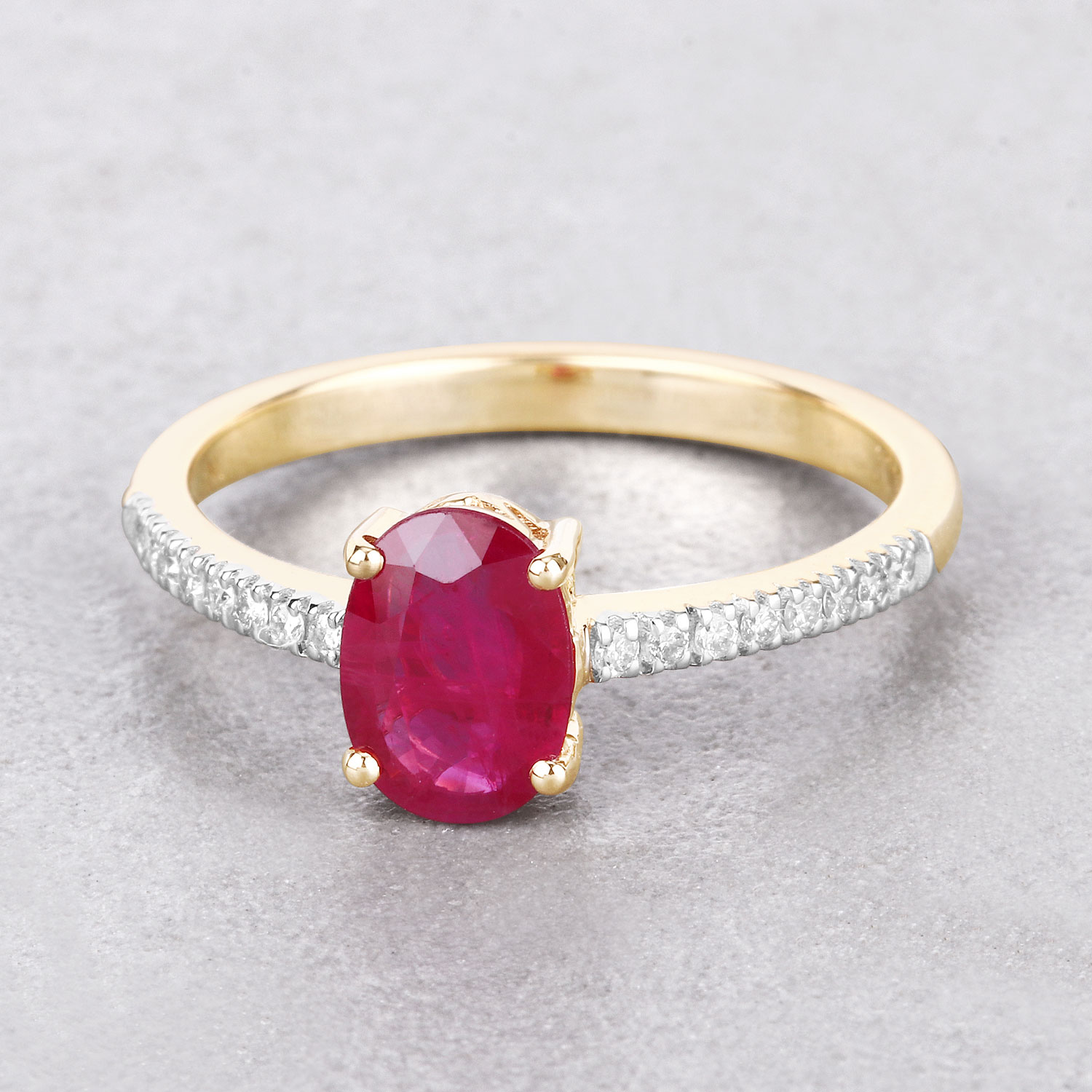 14K Yellow Gold Size 7 Ring 1.3 Carat Ruby Oval Cut with White Diamond 0.13ct (Vault_Q) - Image 4
