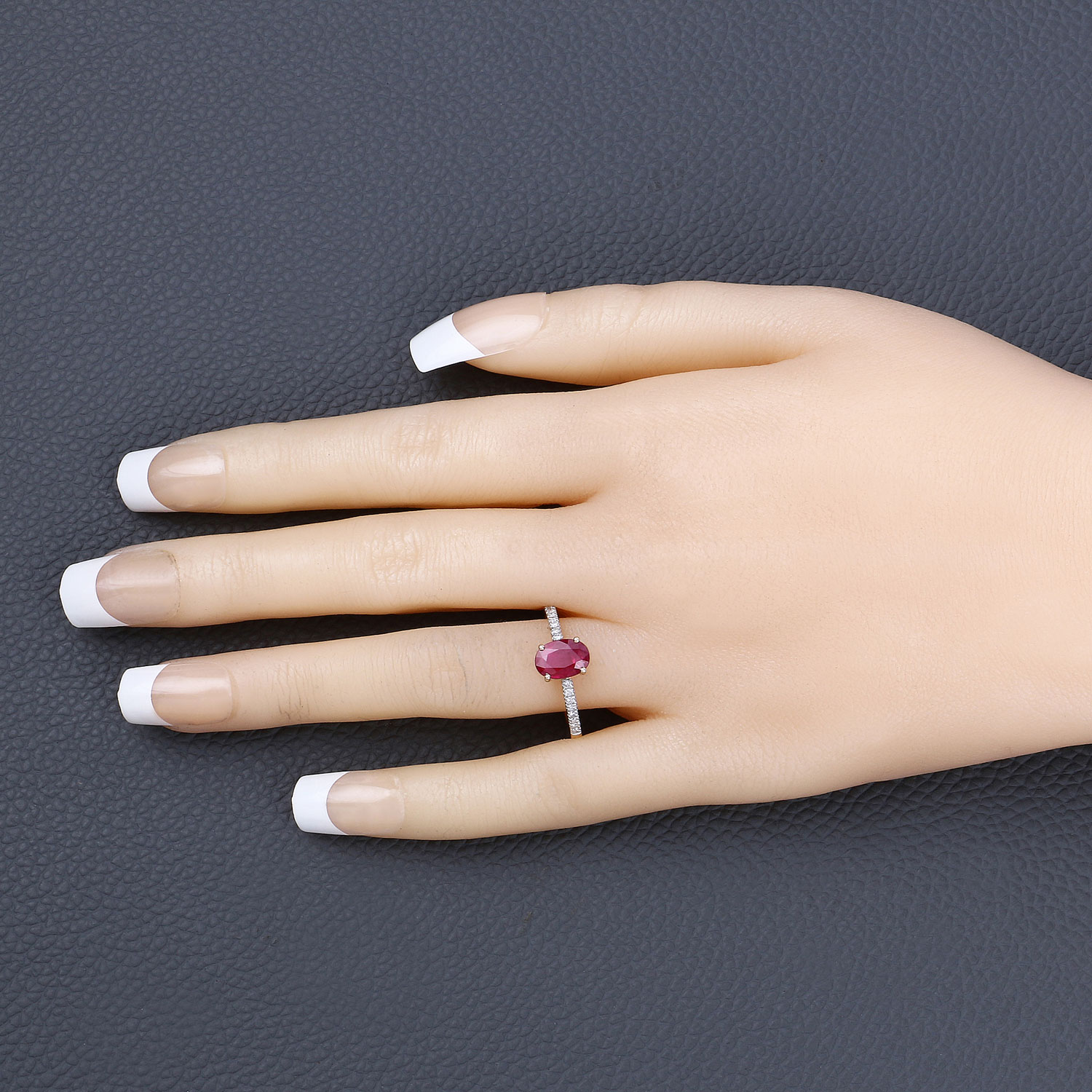 14K Yellow Gold Size 7 Ring 1.3 Carat Ruby Oval Cut with White Diamond 0.13ct (Vault_Q) - Image 5