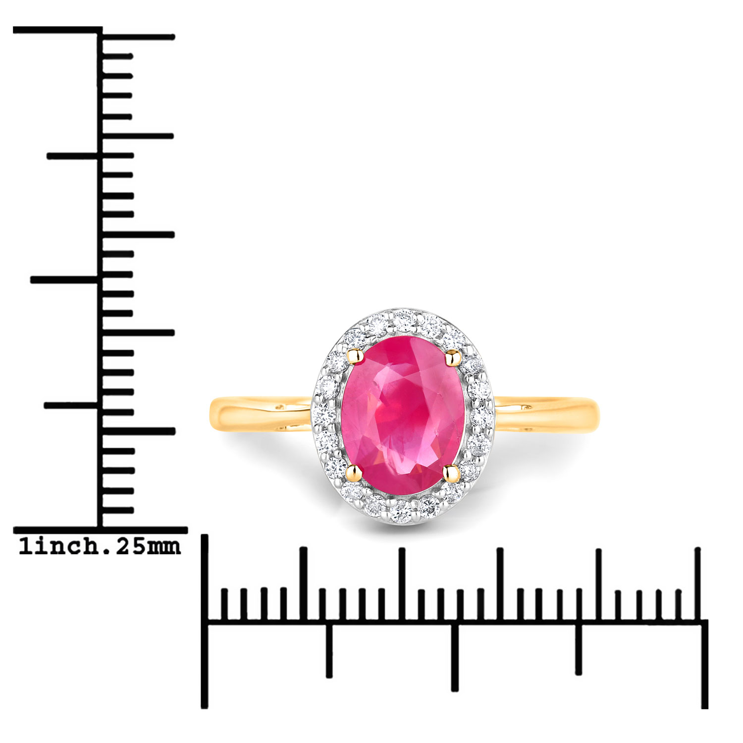 1.83 Carat Genuine Ruby and White Diamond 14K Yellow Gold Ring