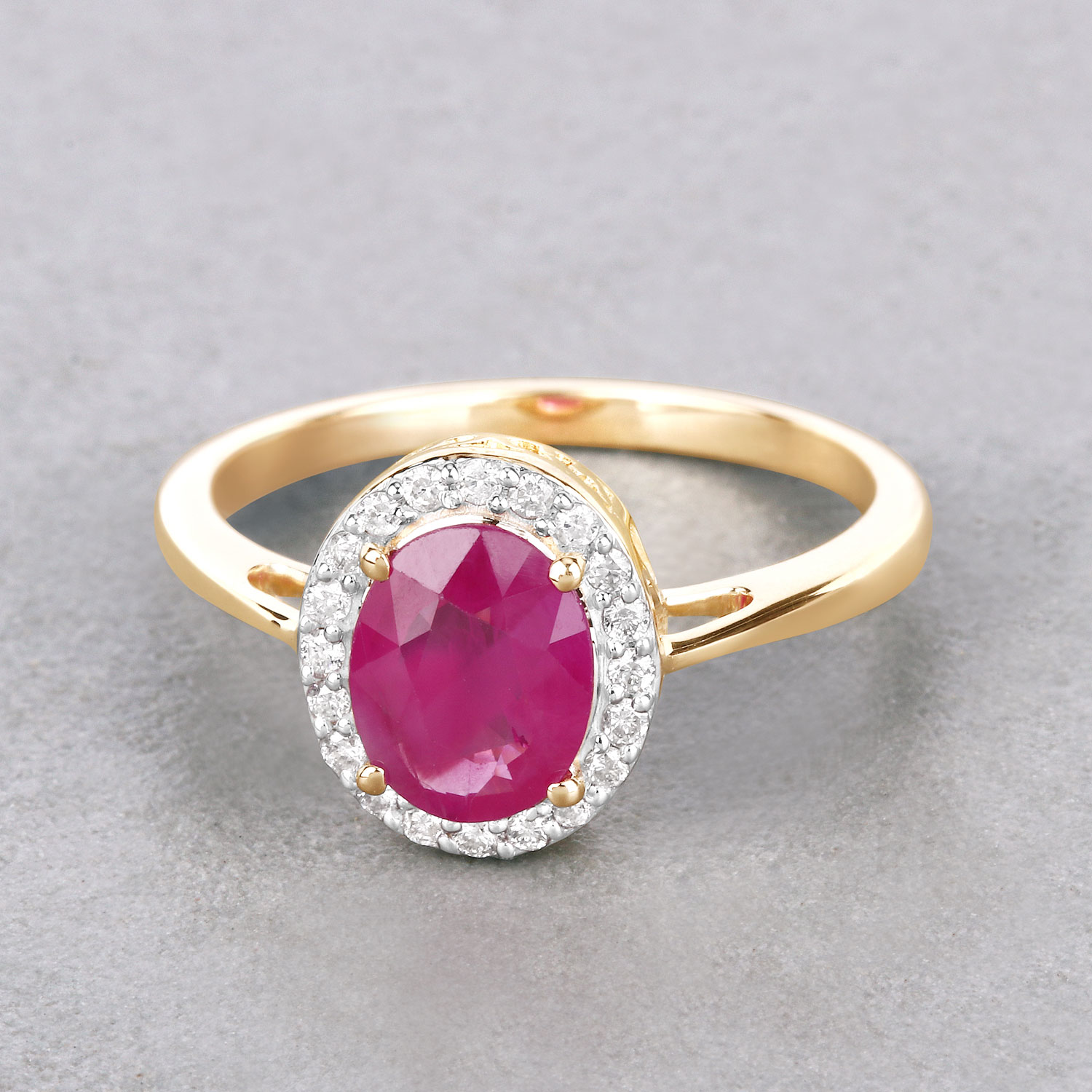 1.83 Carat Genuine Ruby and White Diamond 14K Yellow Gold Ring