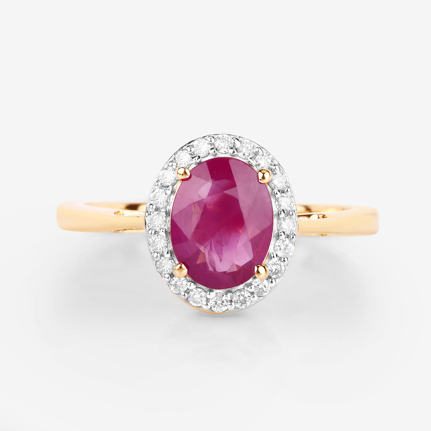 1.83 Carat Genuine Ruby and White Diamond 14K Yellow Gold Ring
